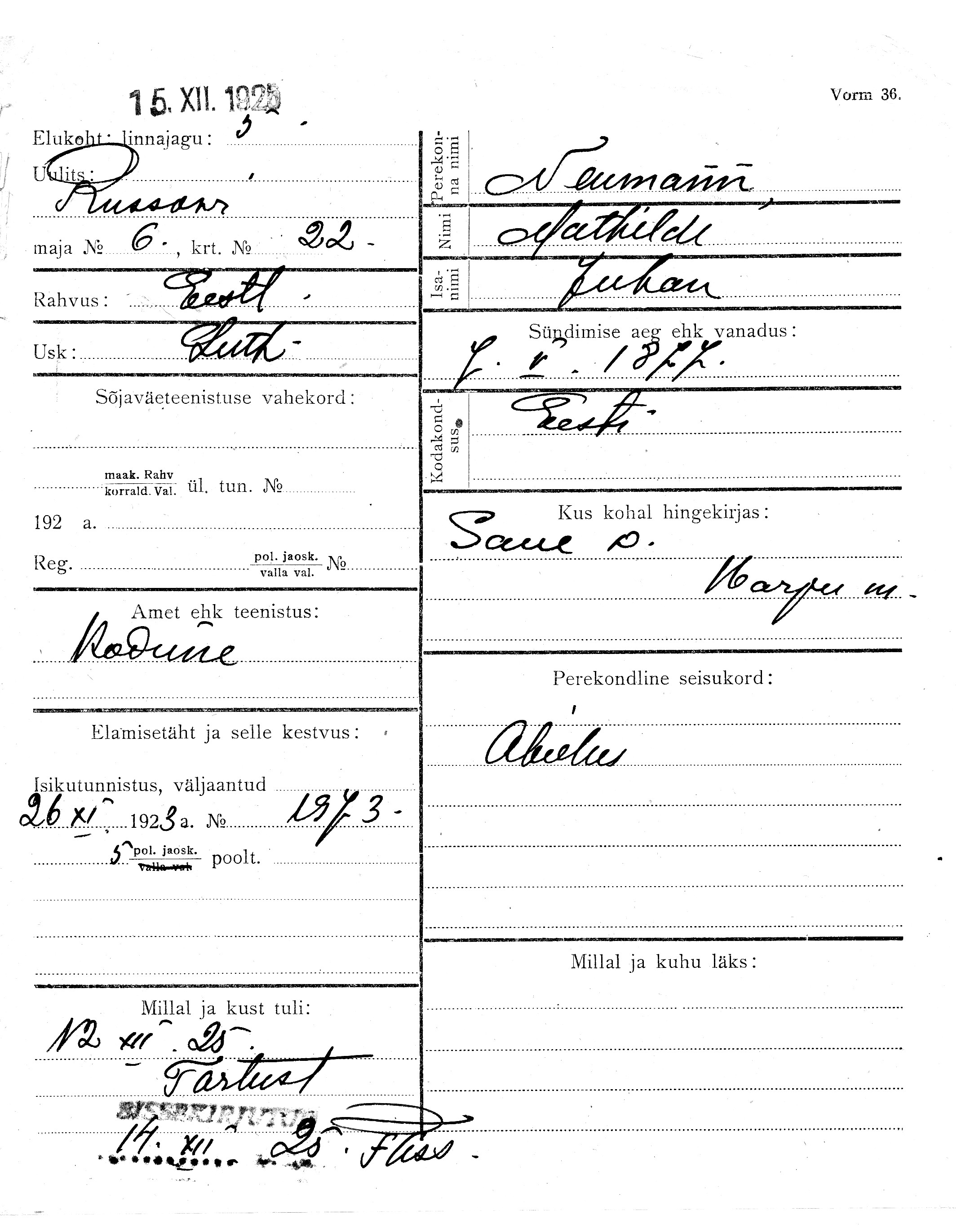 Neumann, Mathilde, Juhan