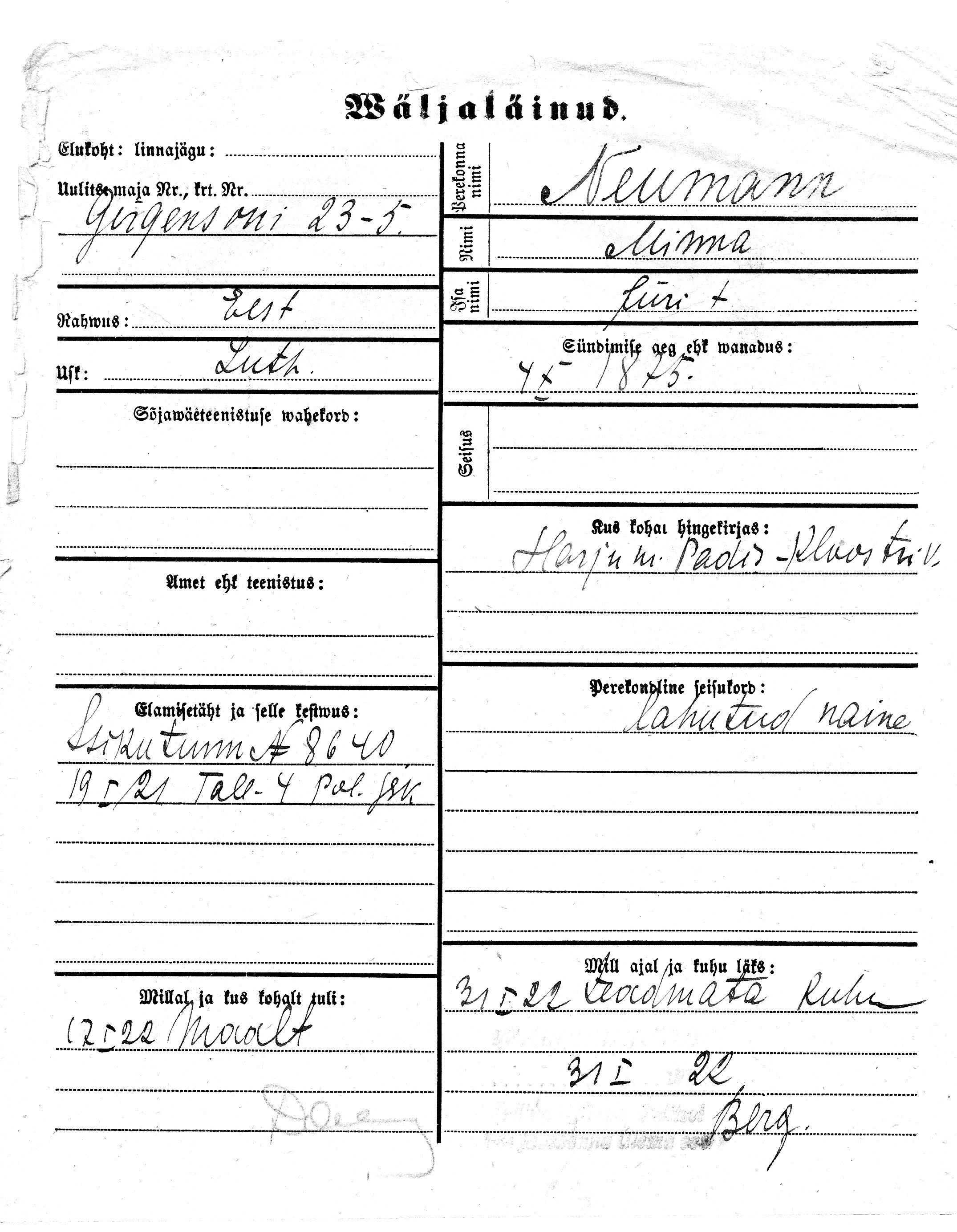 Neumann, Minna, Jüri