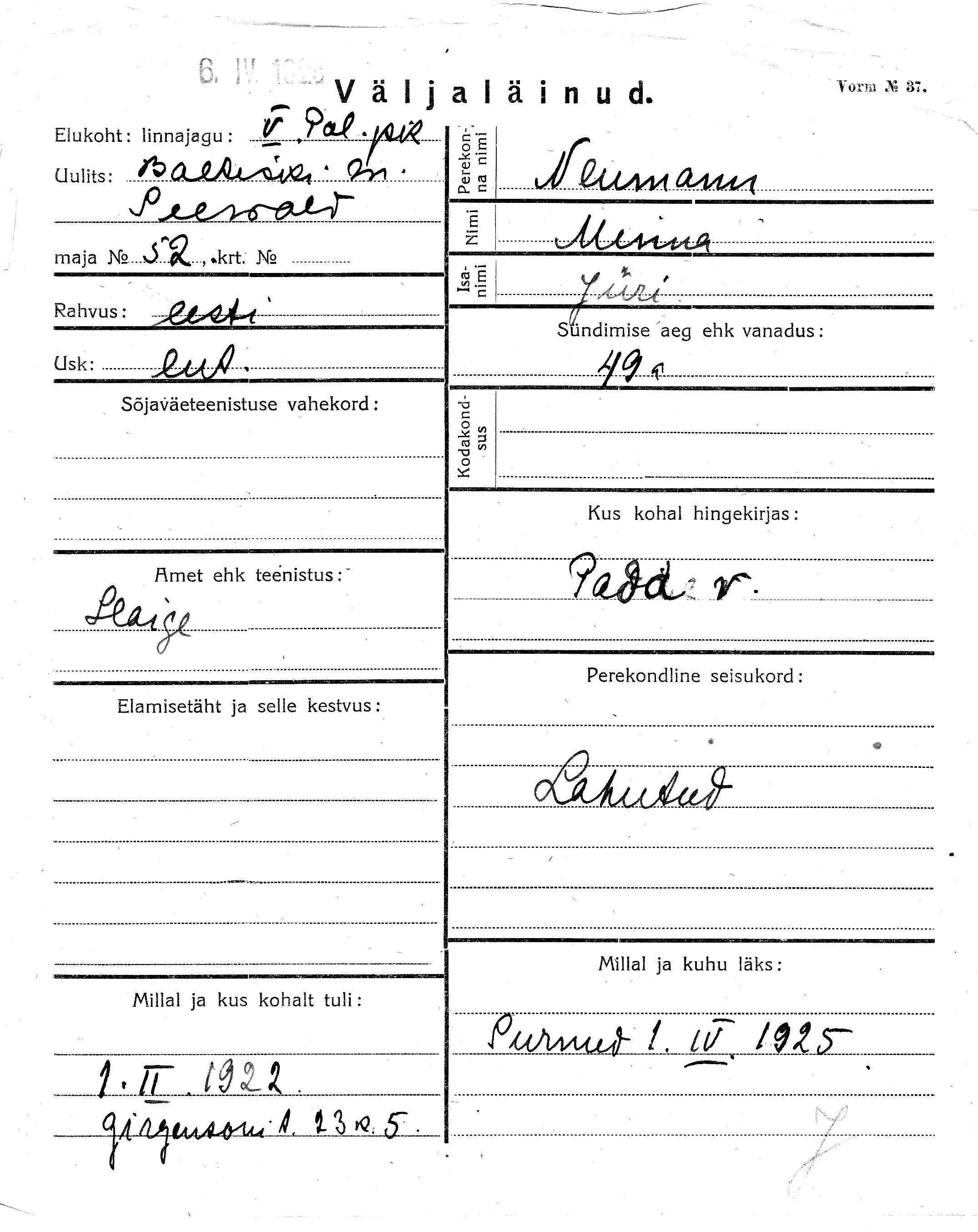 Neumann, Minna, Jüri