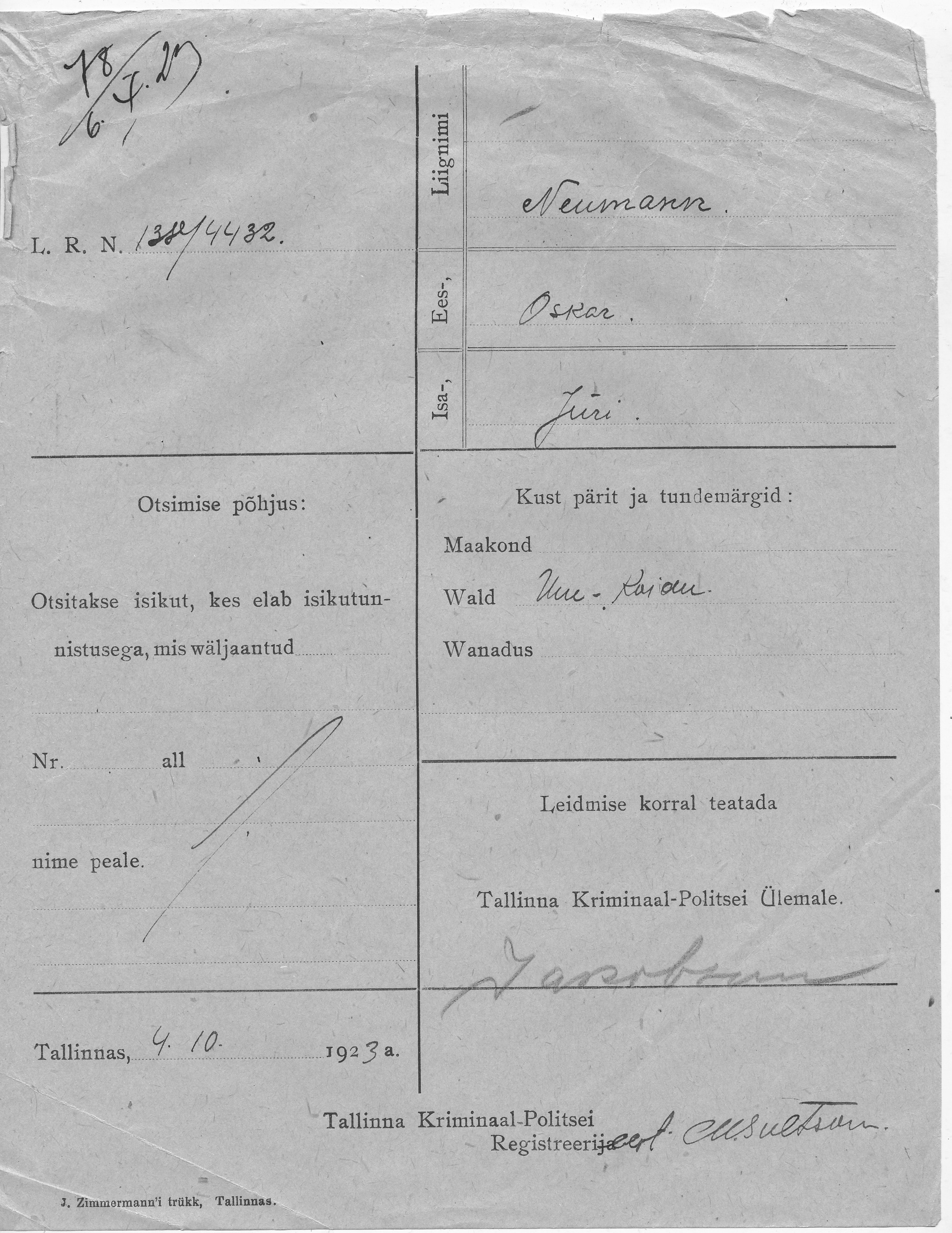 Neumann, Oskar, Jüri
