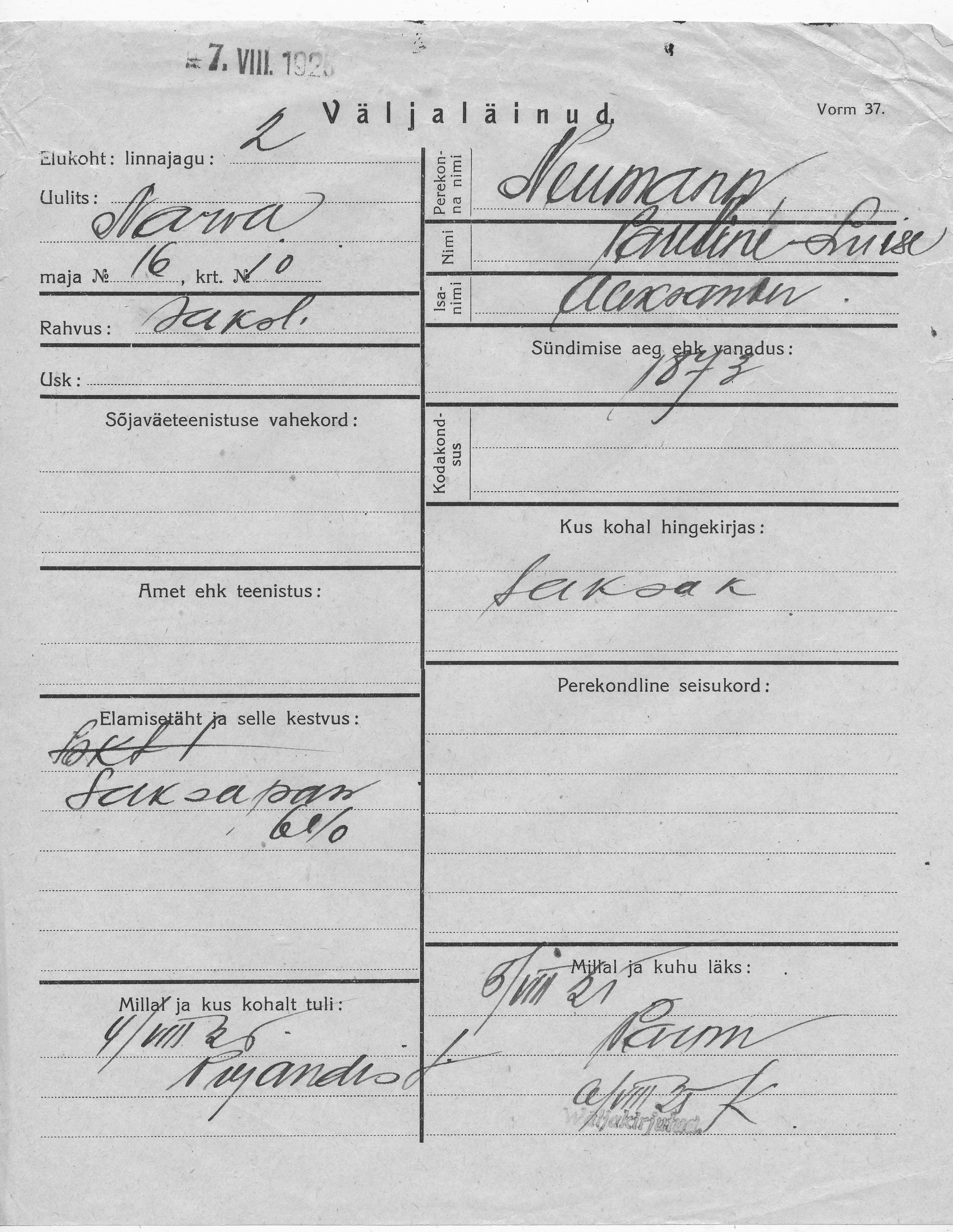 Neumann, Pauline-Luise, Aleksander