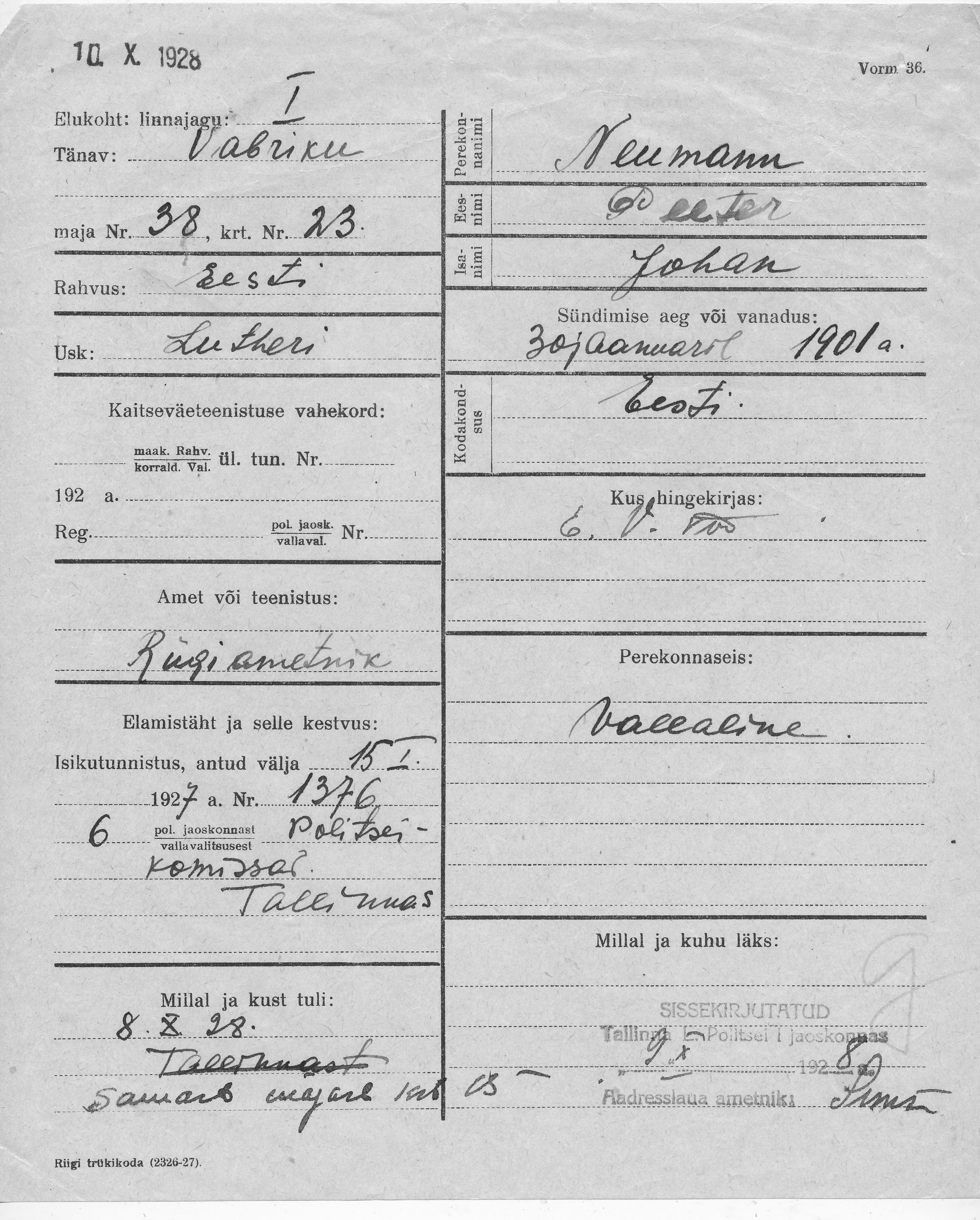 Neumann, Peeter, Johan