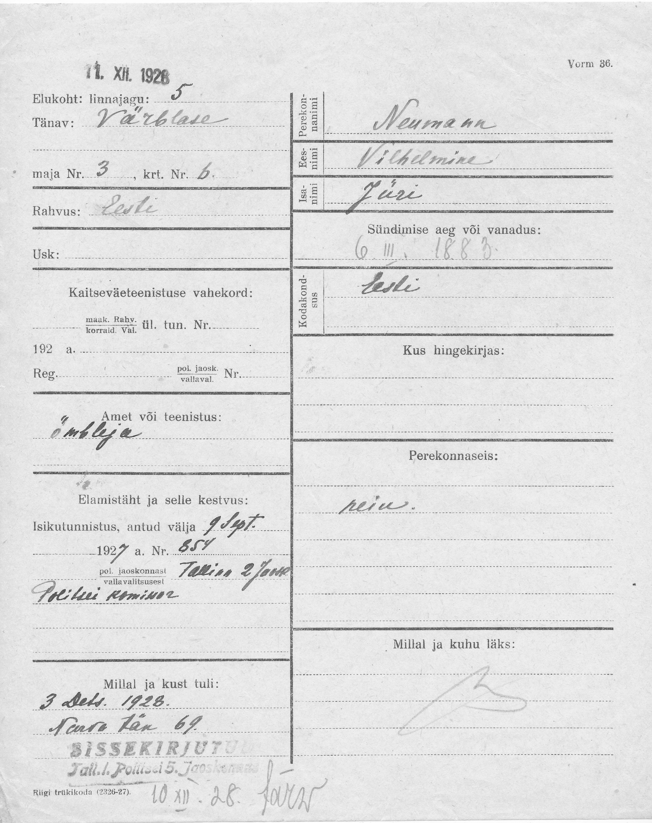 Neumann, Vilhelmine, Jüri