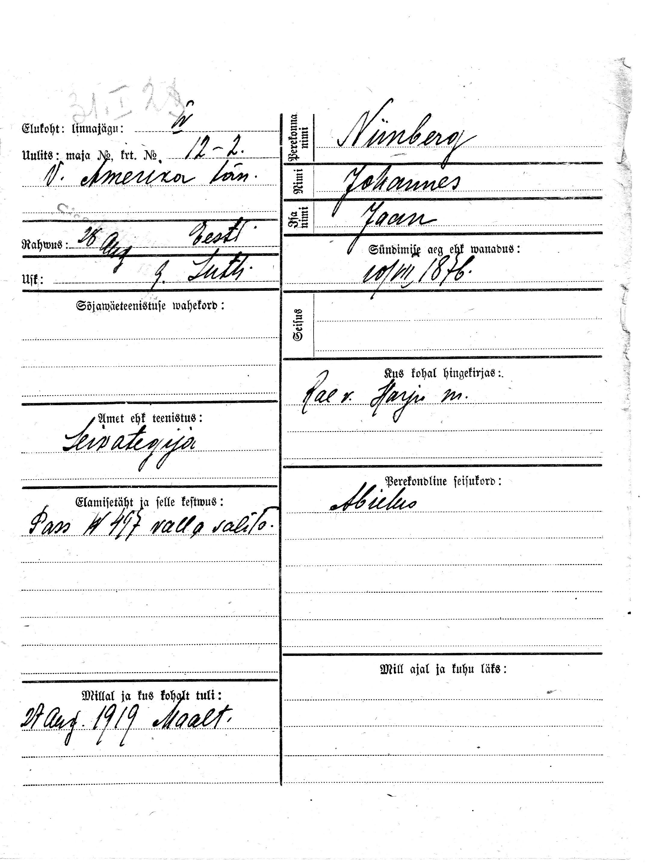 Niinberg, Johannes, Jaan