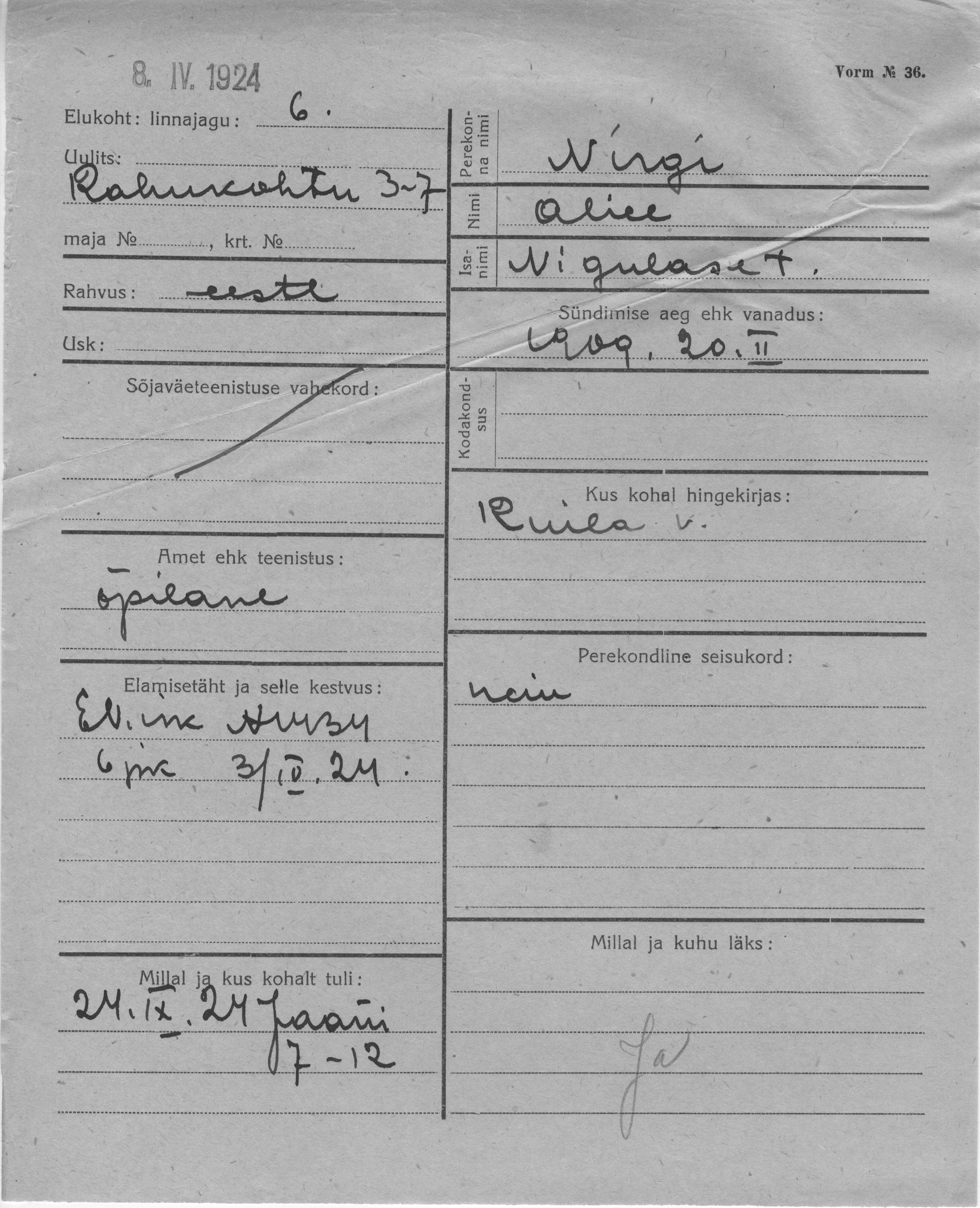 Nirgi, Alice, Nigulas