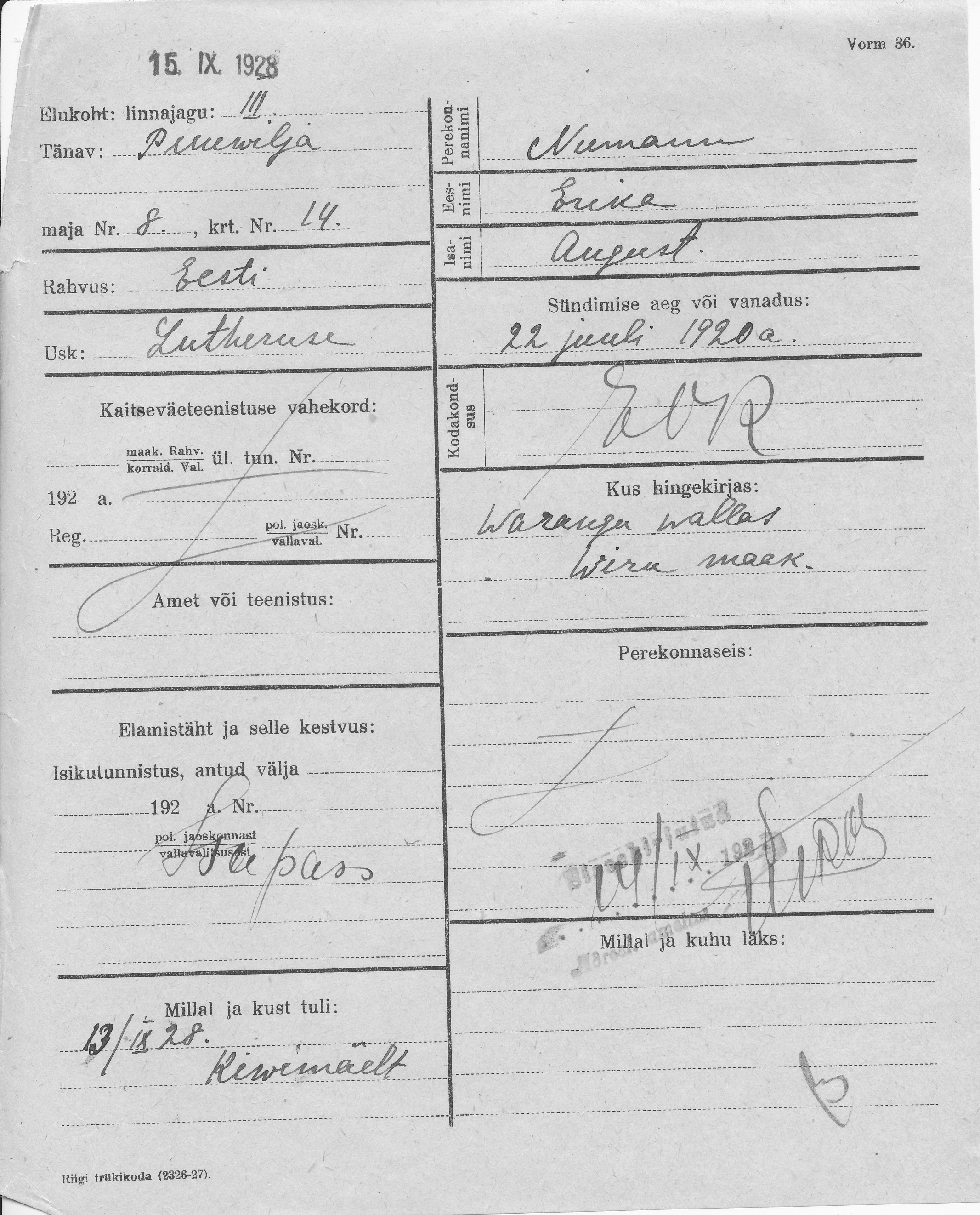 Numann, Erika, August