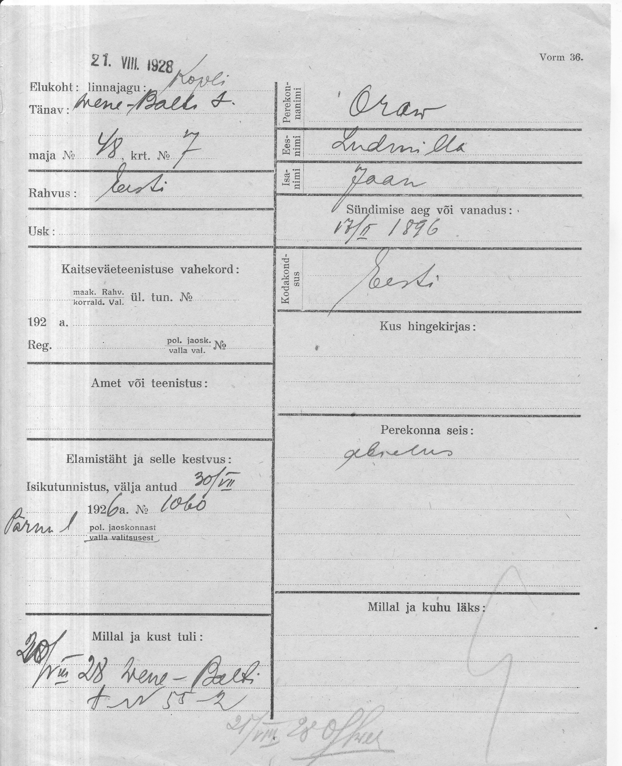 Oraw, Ludmilla, Jaan