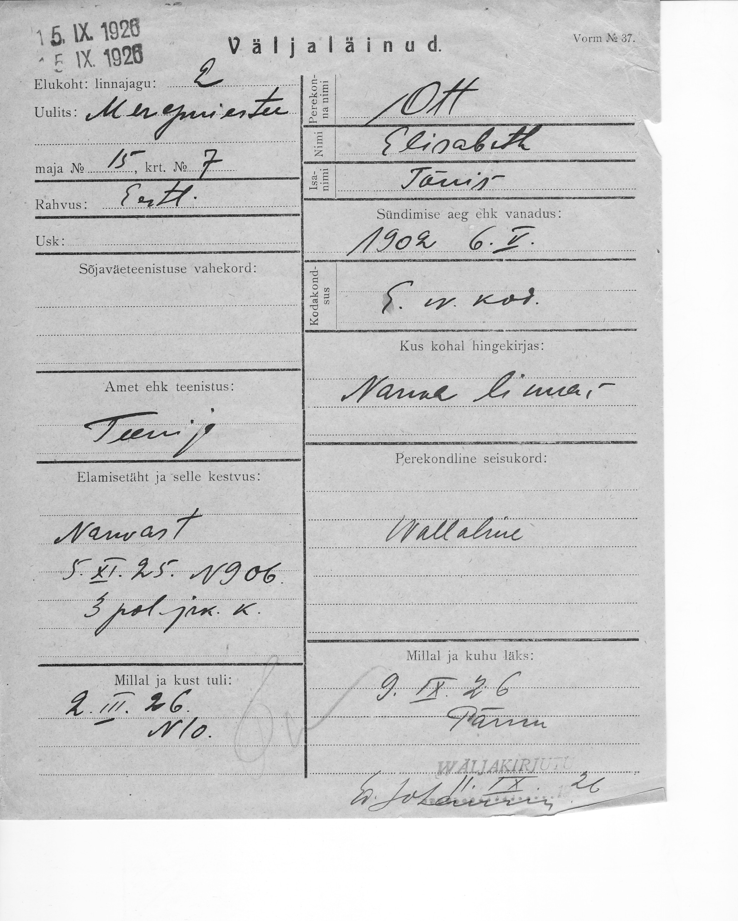 Ott, Elisabeth, Tõnis