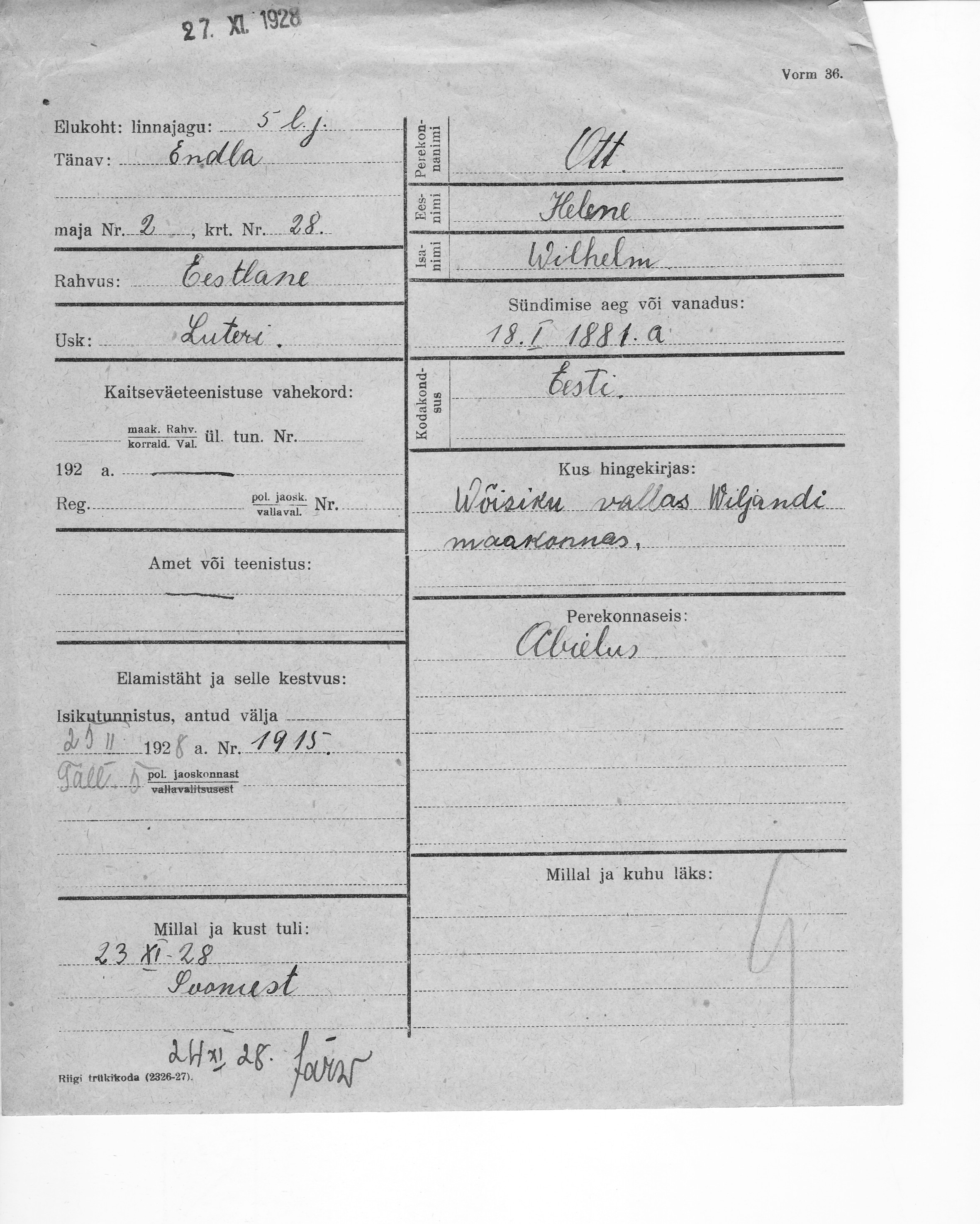 Ott, Helene, Wilhelm