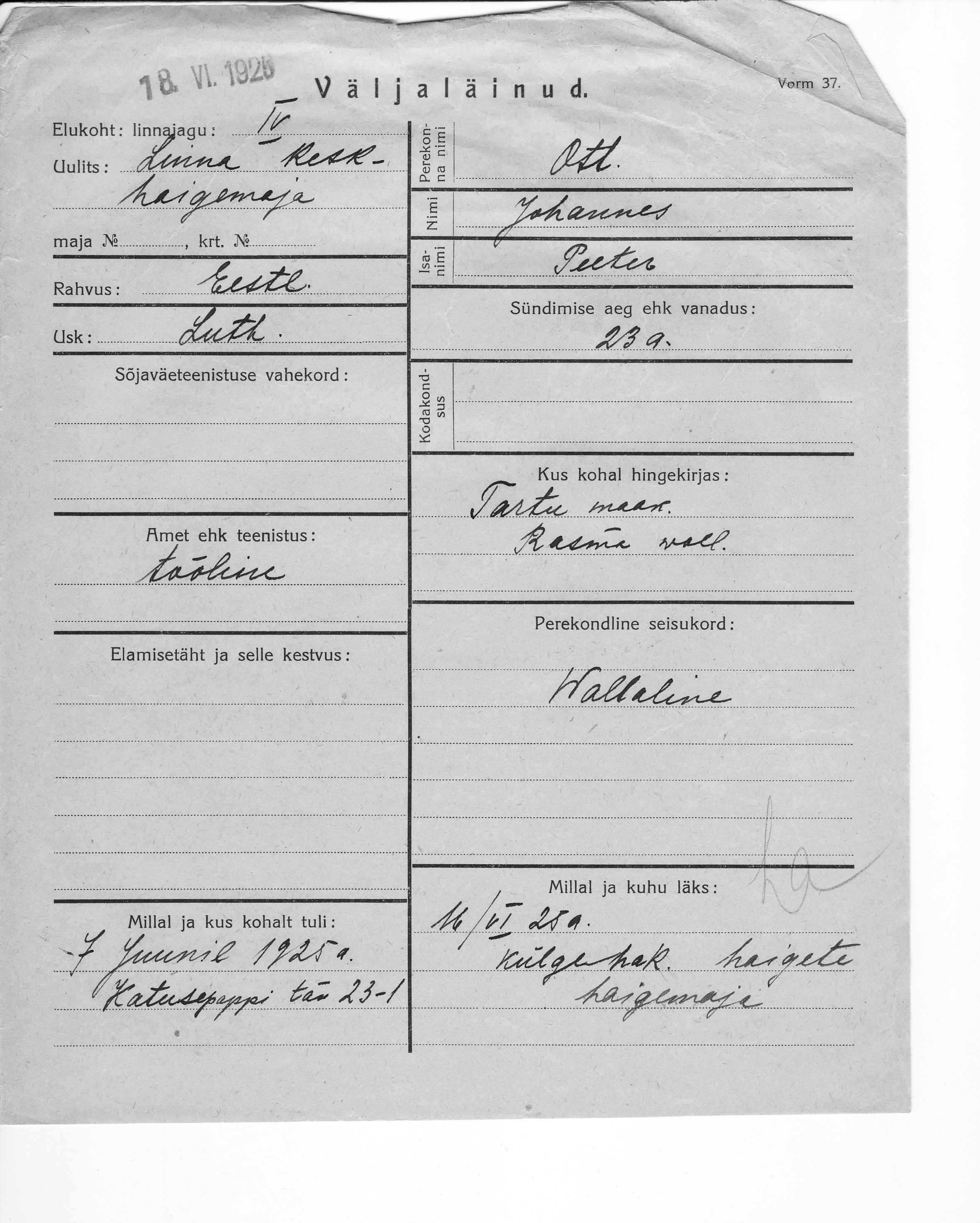 Ott, Johannes, Peeter