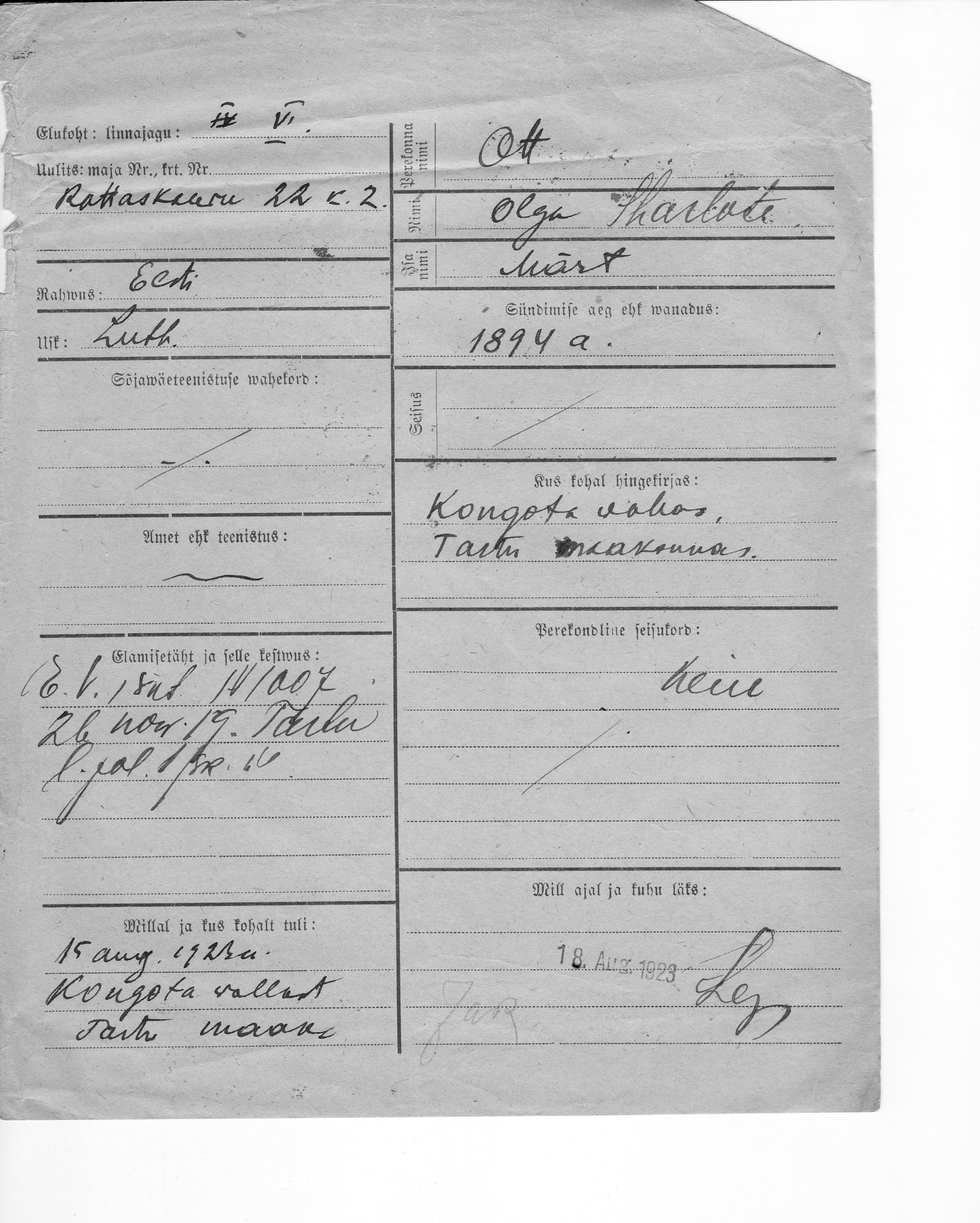 Ott, Olga Scharlote, Märt