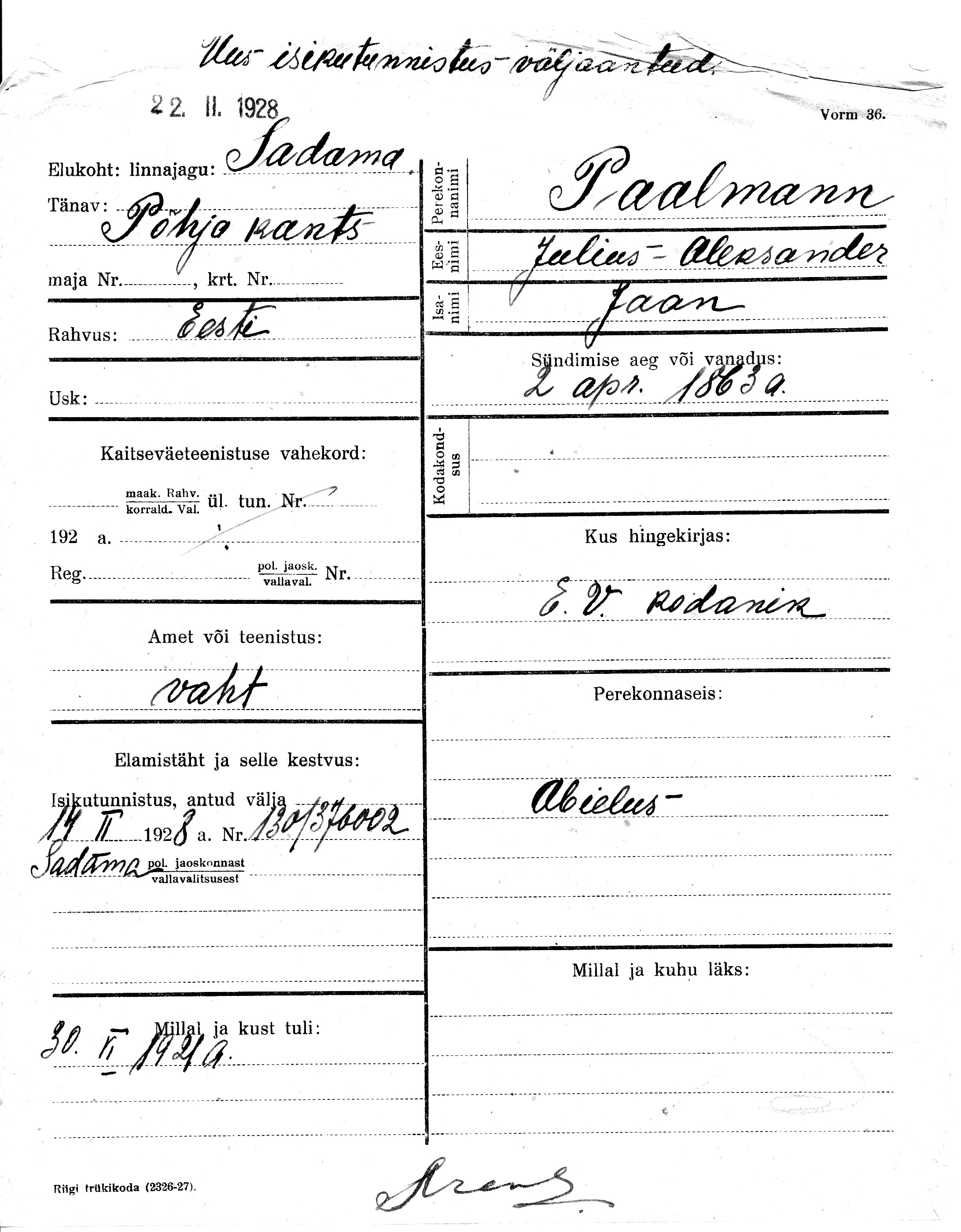 Paalmann, Julius-Aleksander, Jaan