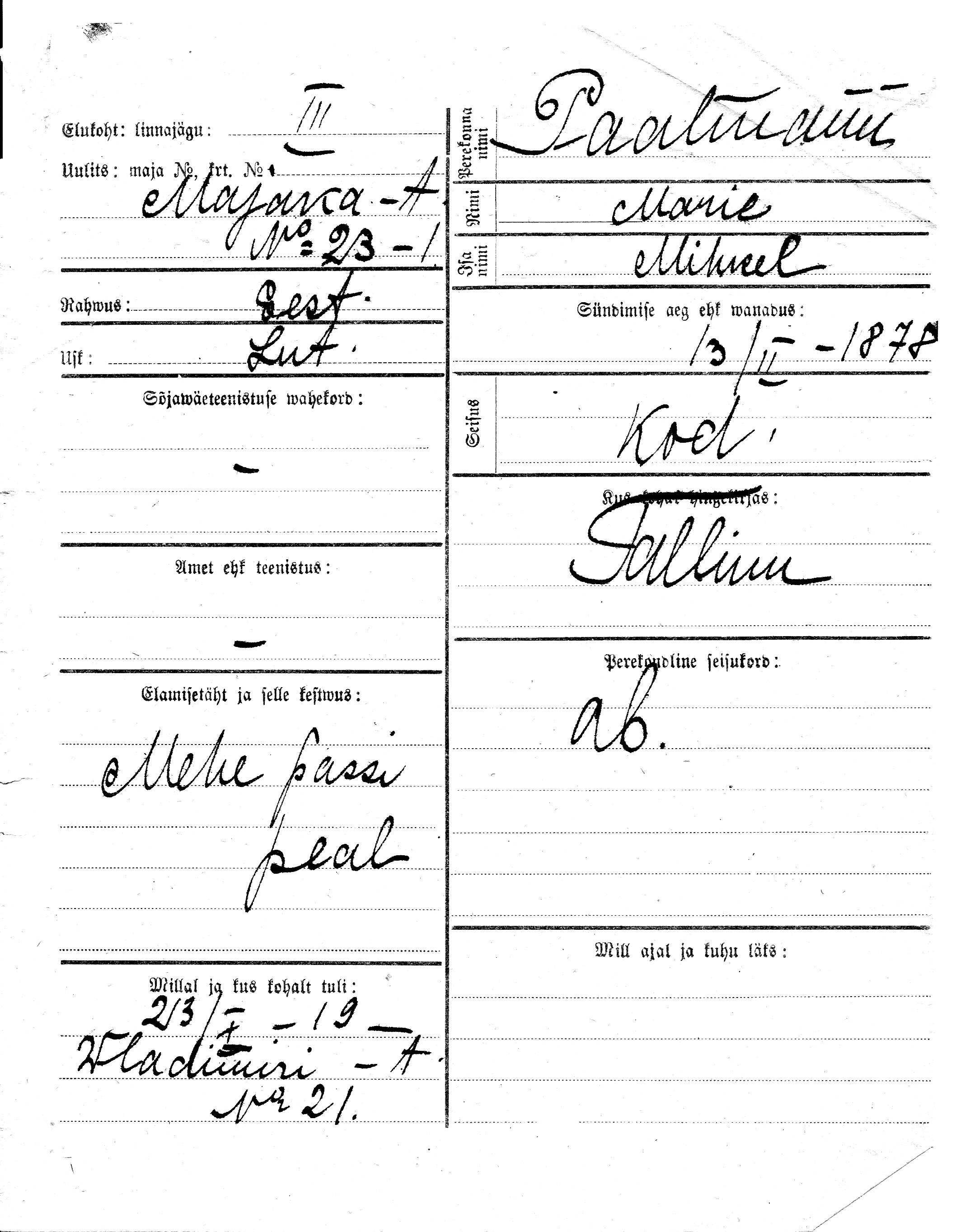 Paalmann, Marie, Mihkel