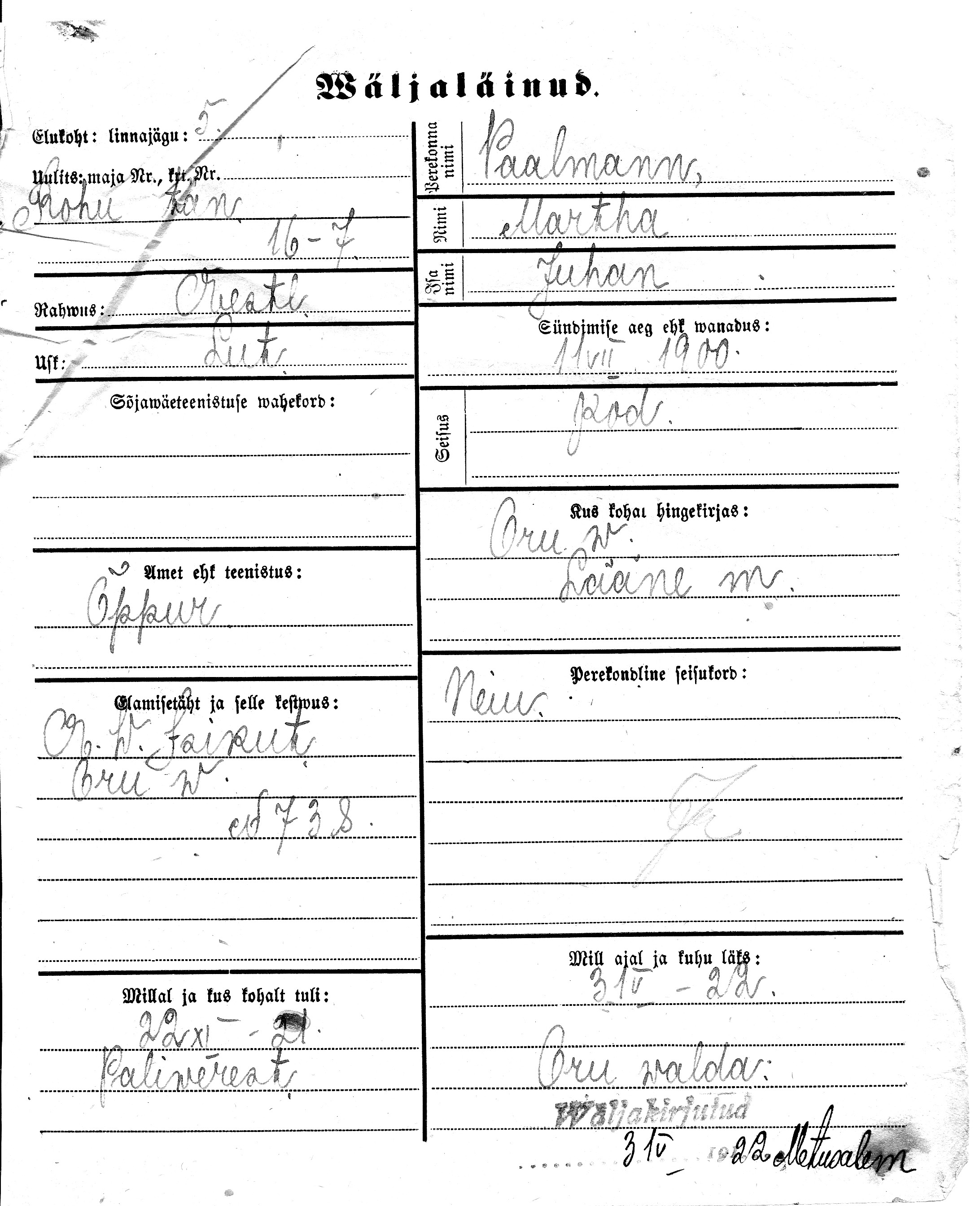 Paalmann, Martha, Juhan