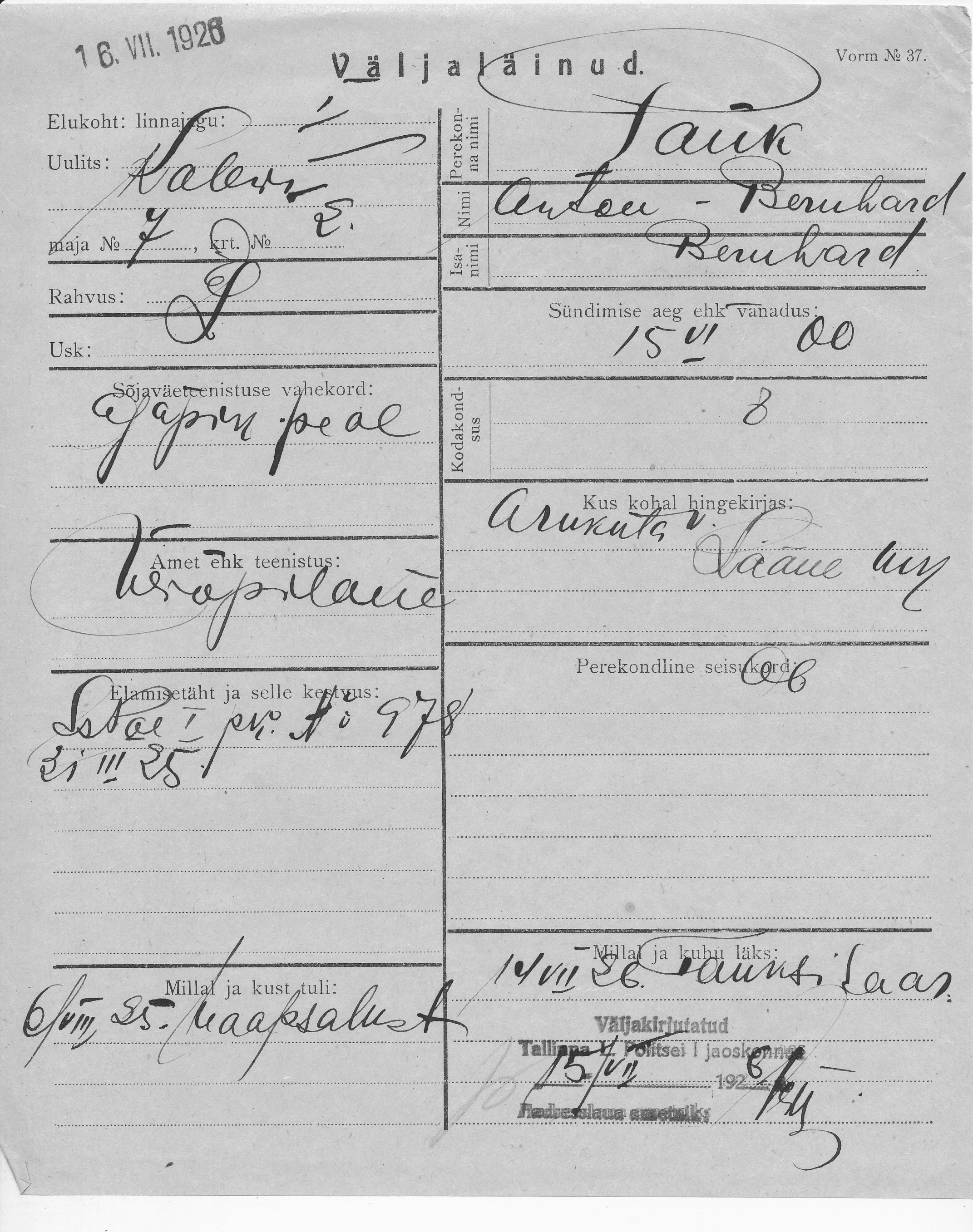 Pank, Anton-Bernhard, Bernhard