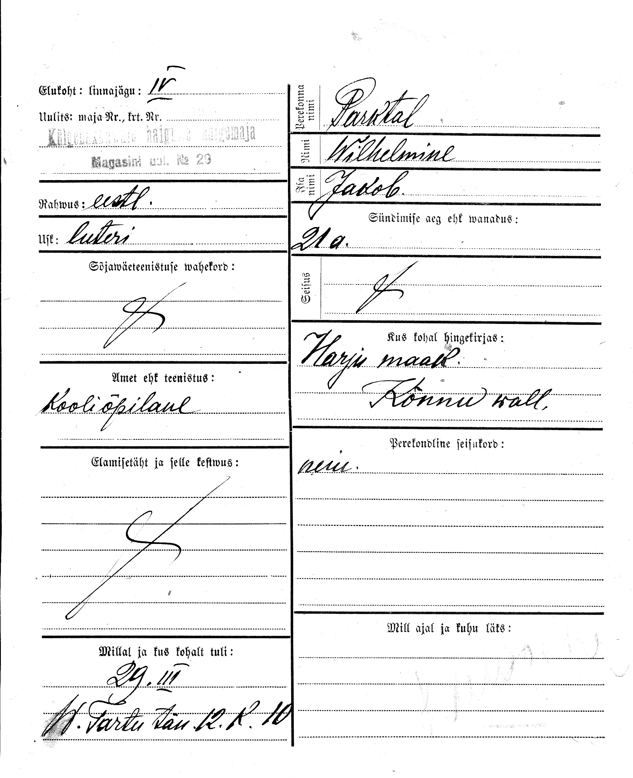 Parktal, Wilhelmine, Jakob