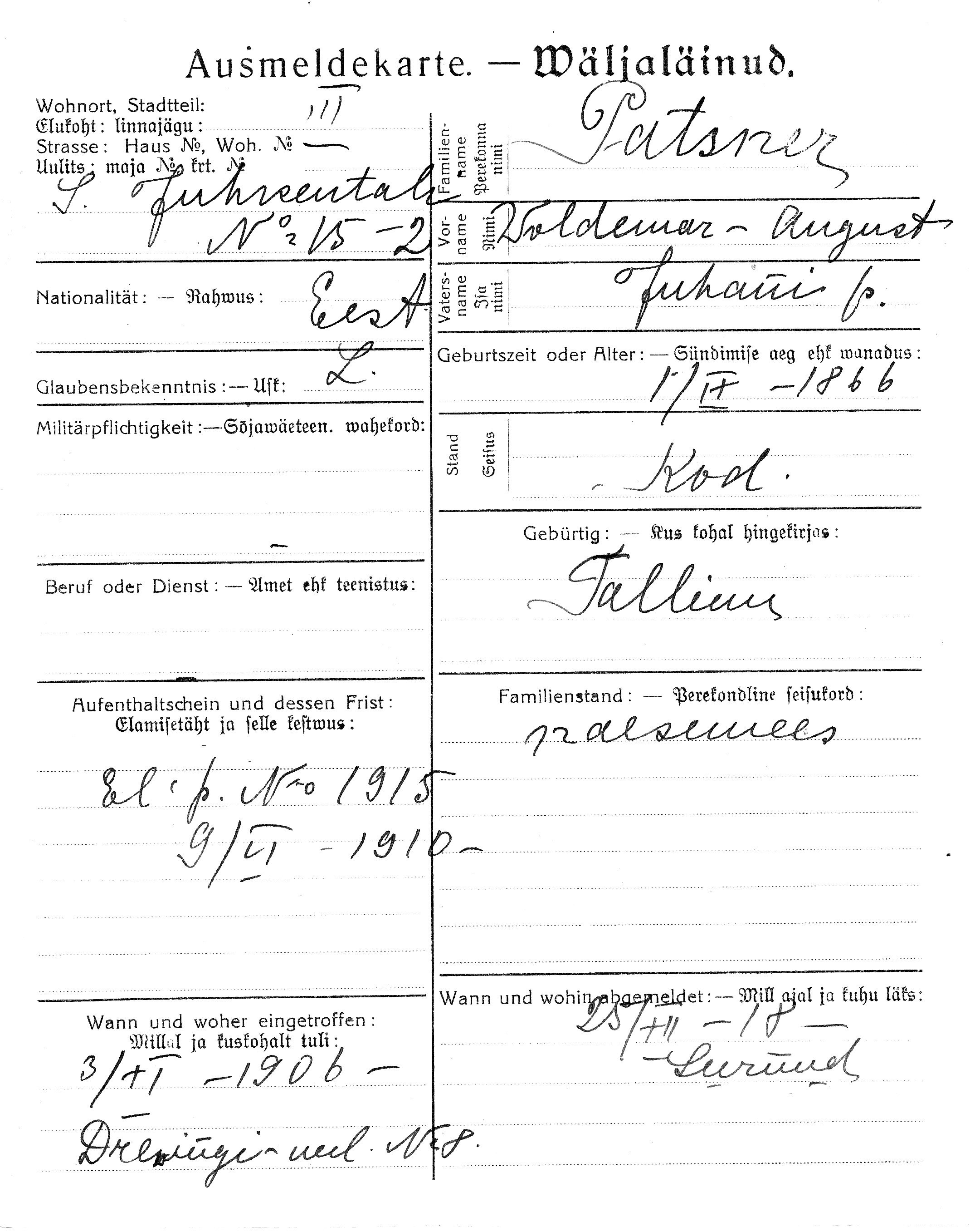 Patsner, Woldemar-August, Juhan