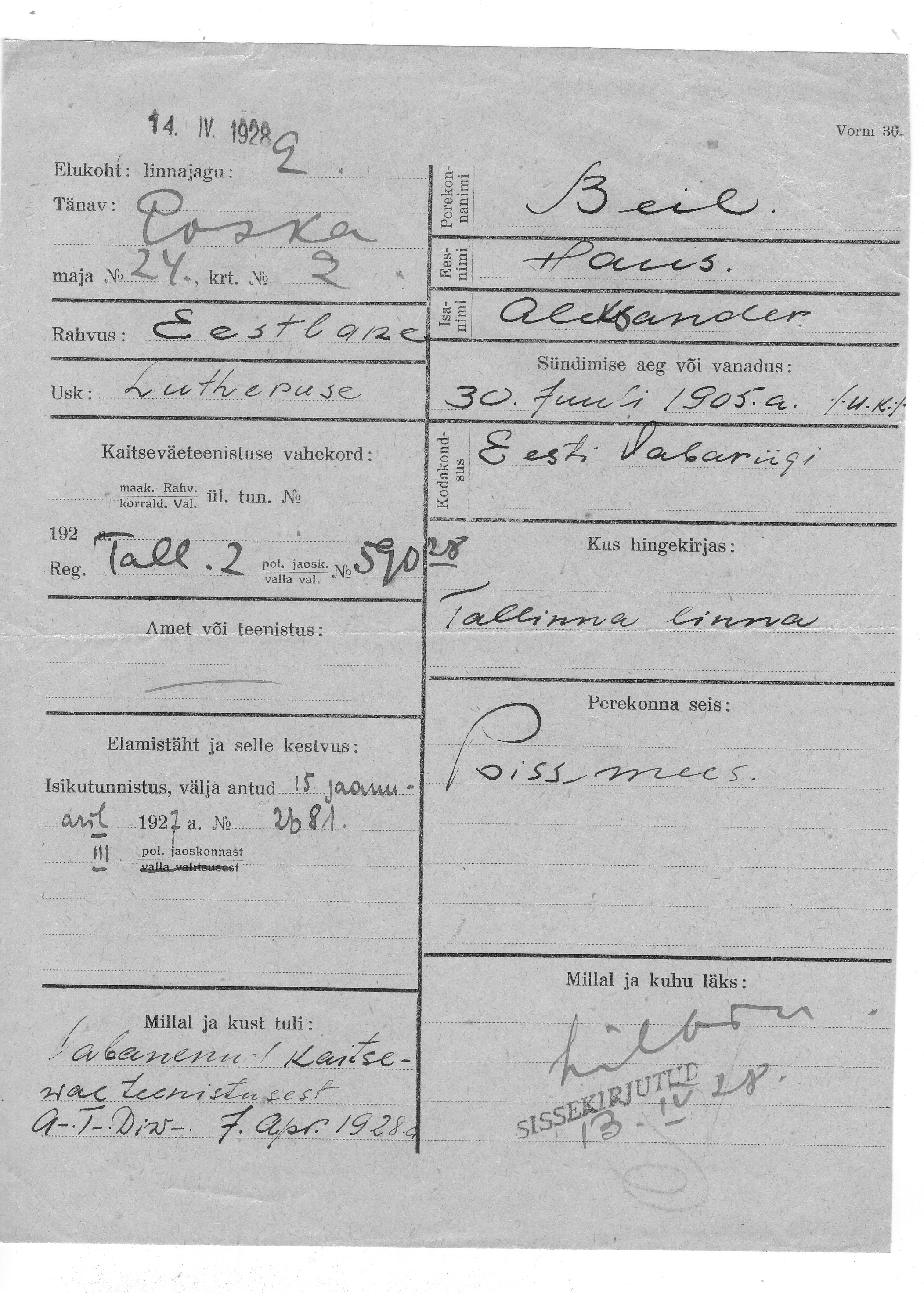 Beil, Hans, Aleksander