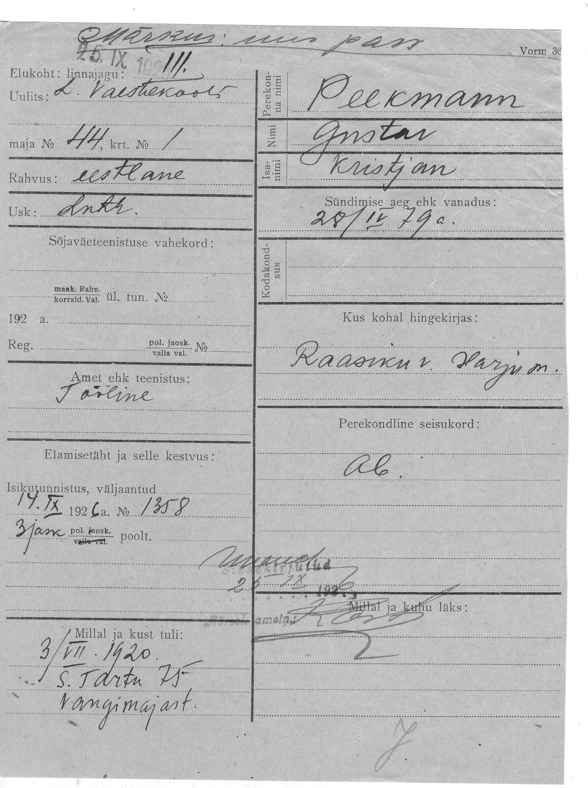 Peekmann, Gustav, Kristjan