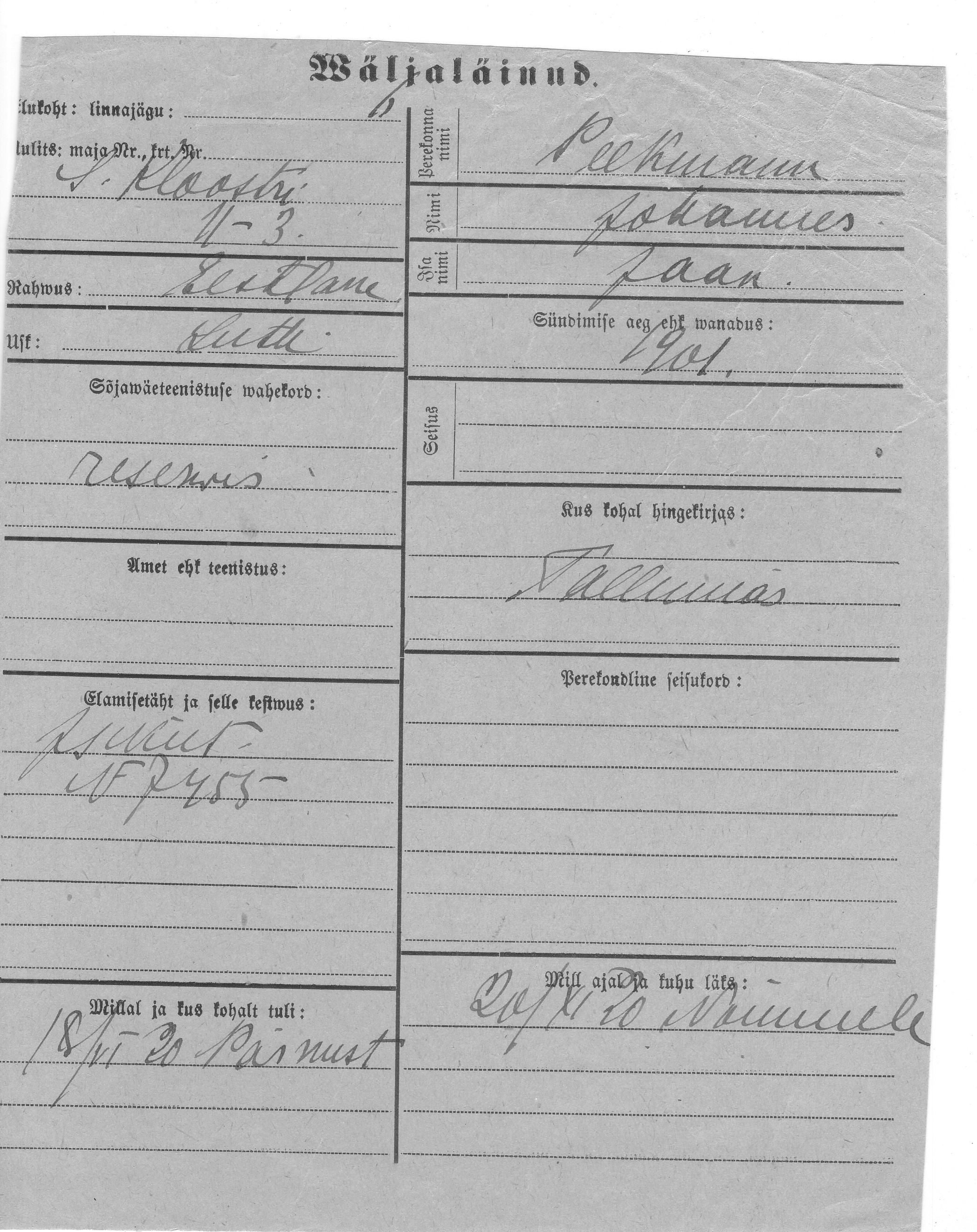 Peekmann, Johannes, Jaan