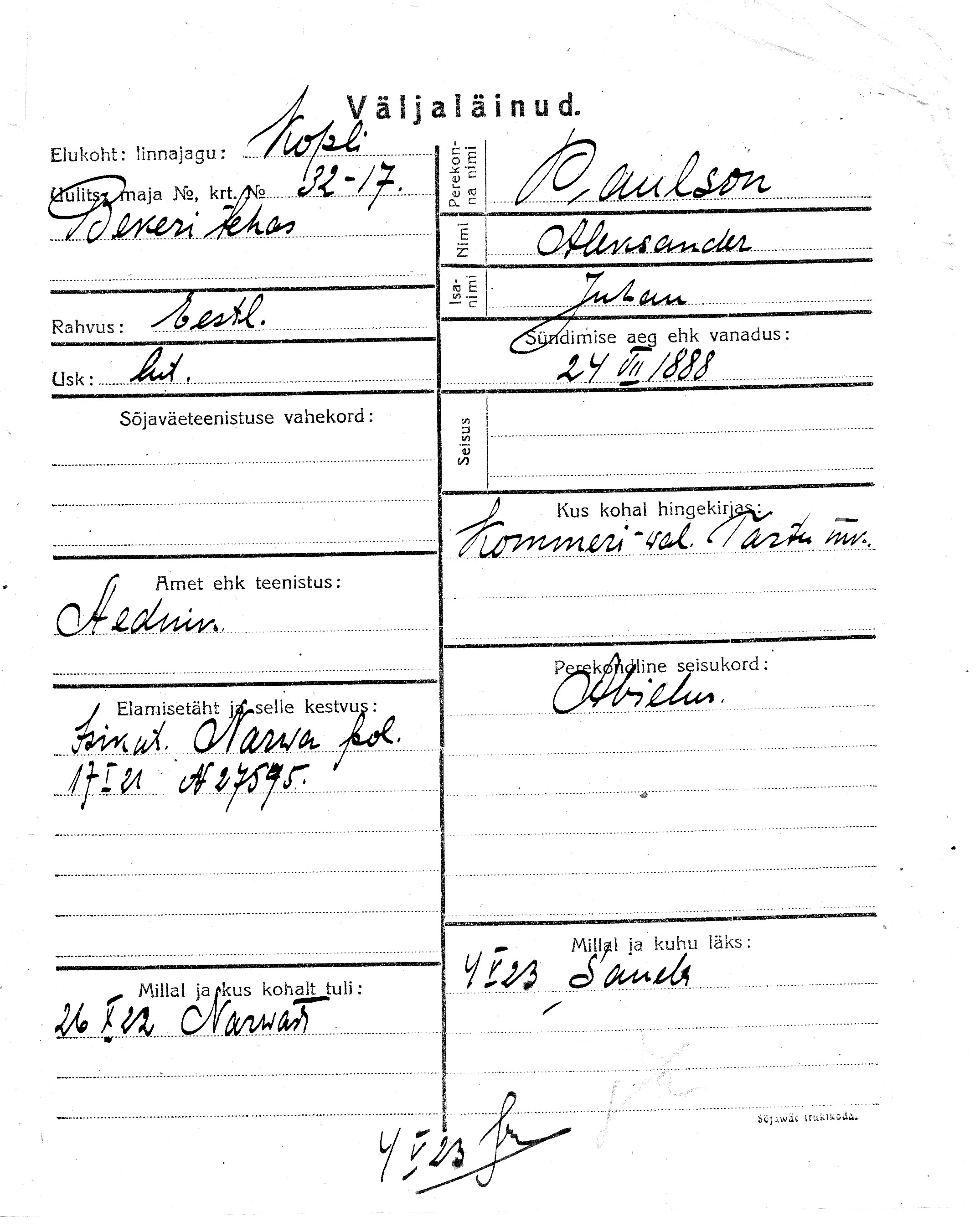 Paulson, Aleksander, Juhan