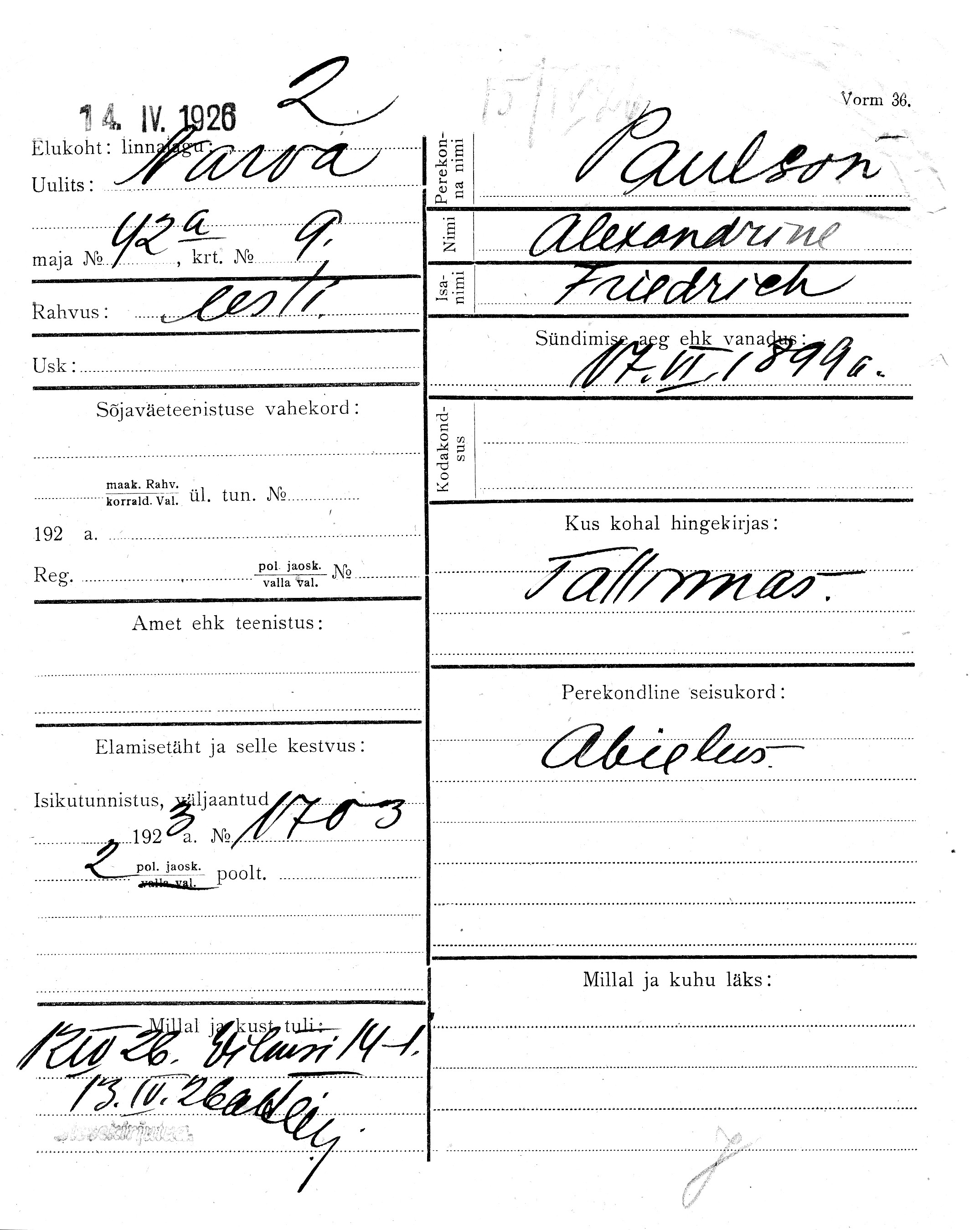 Paulson, Alexandrine, Friedrich