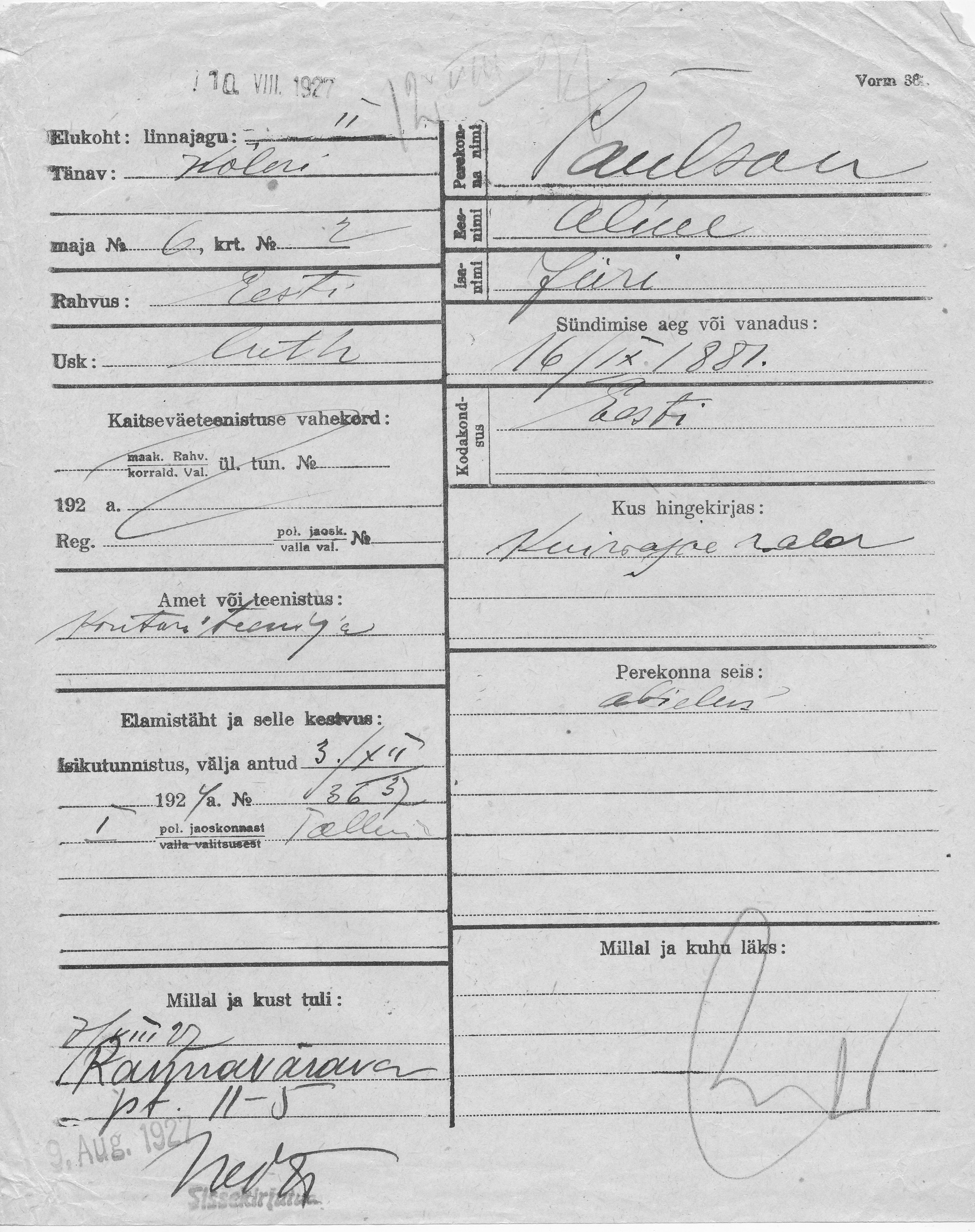 Paulson, Aline, Jüri