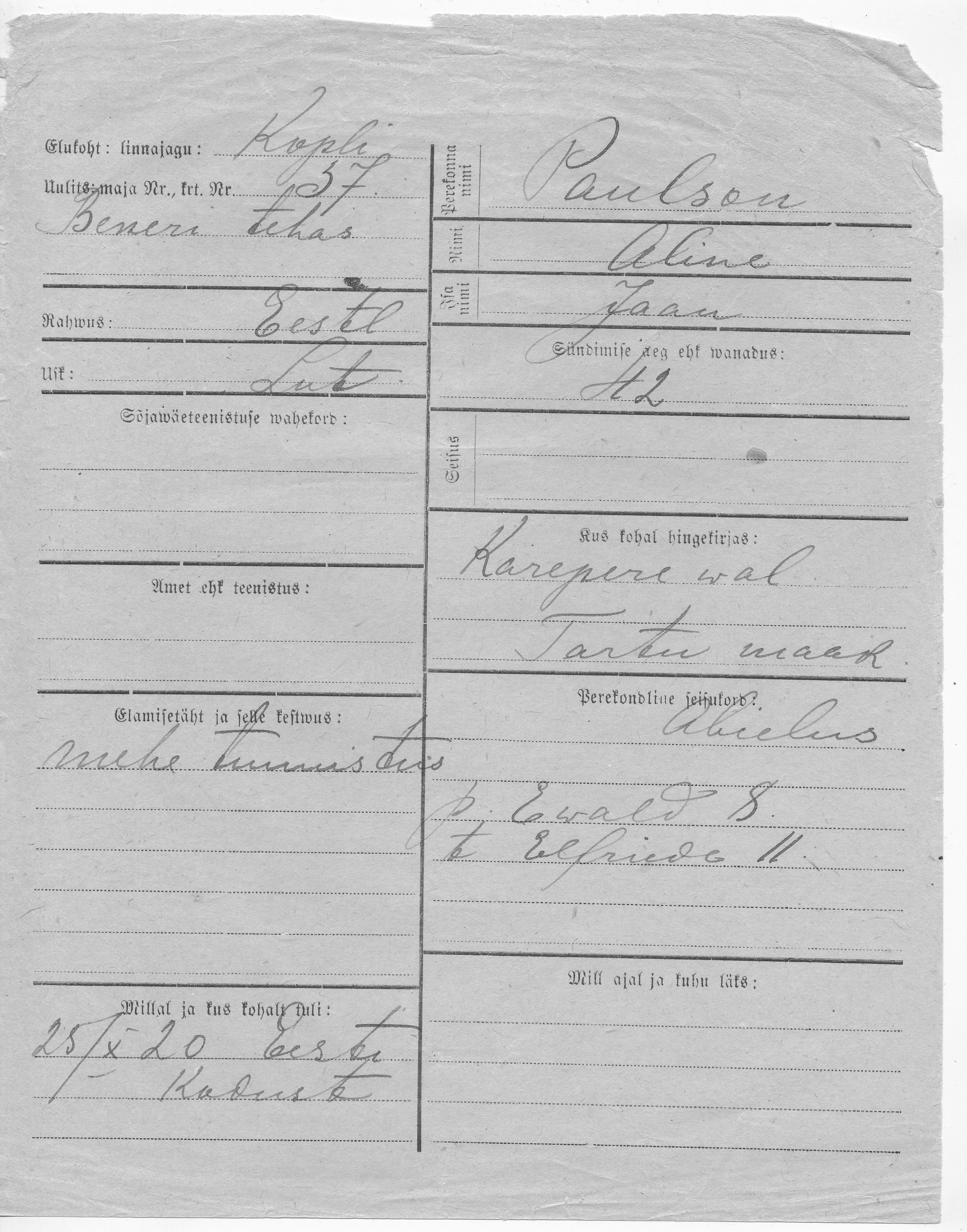 Paulson, Aline, Jaan