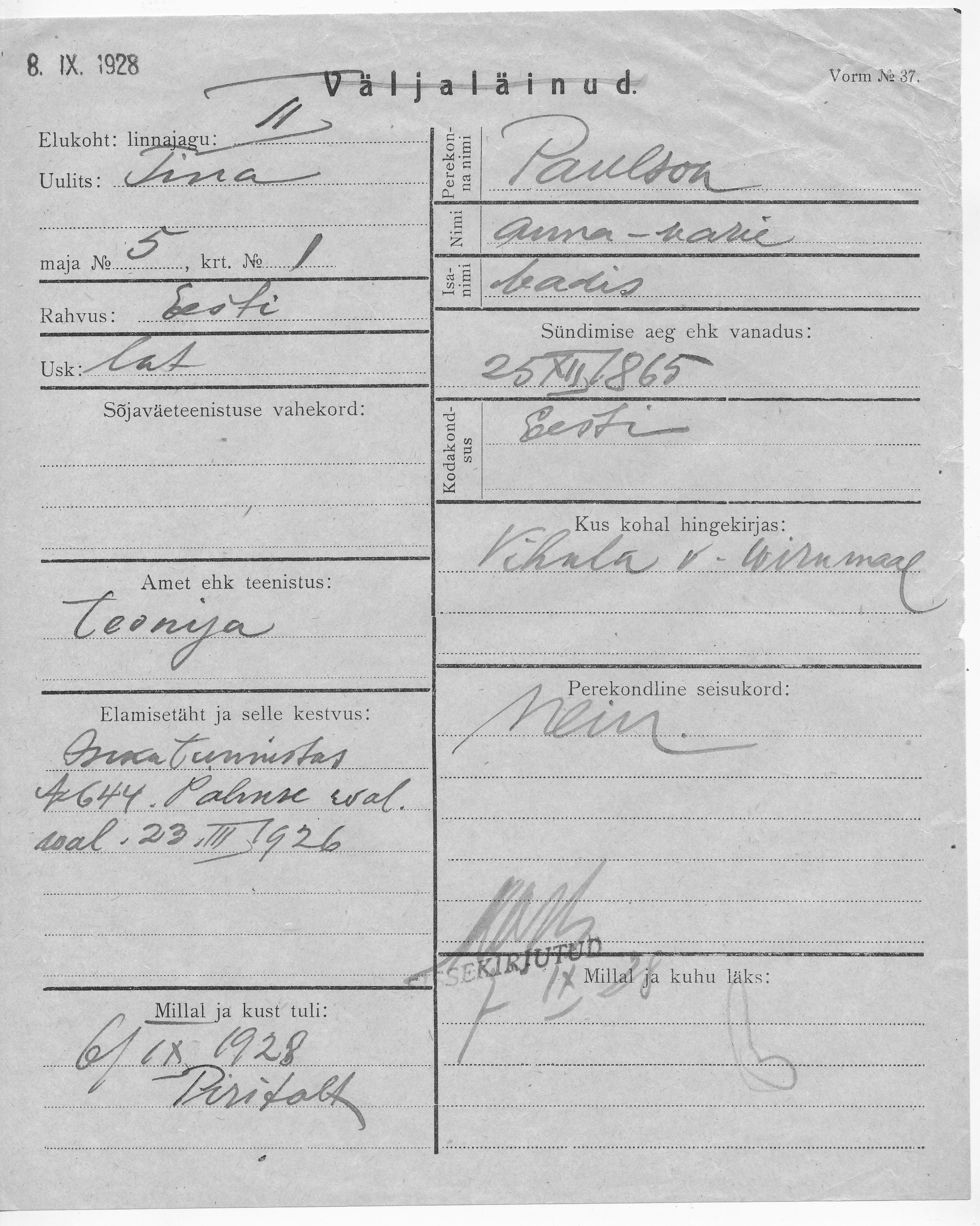 Paulson, Anna-Marie, Madis