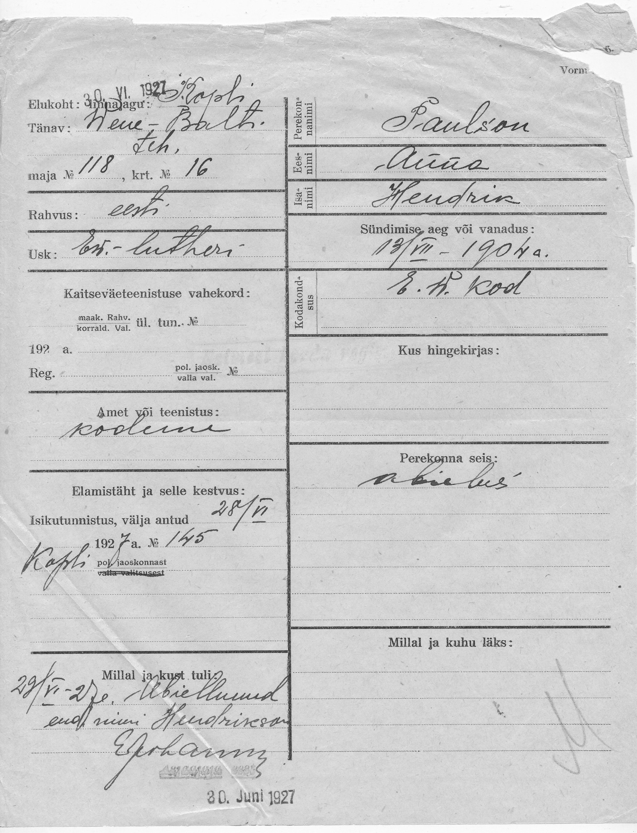 Paulson, Anna, Hendrik