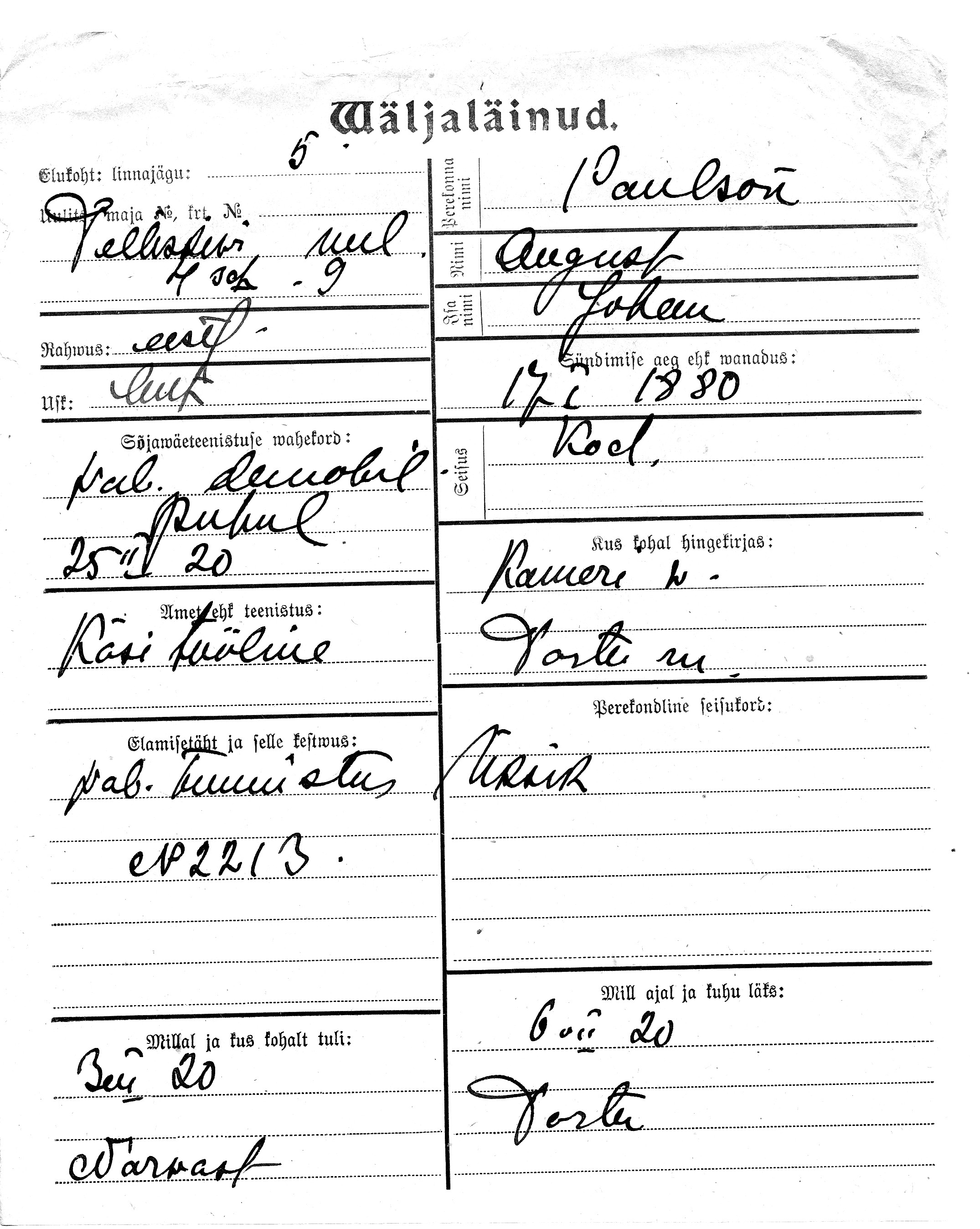 Paulson, August, Johan