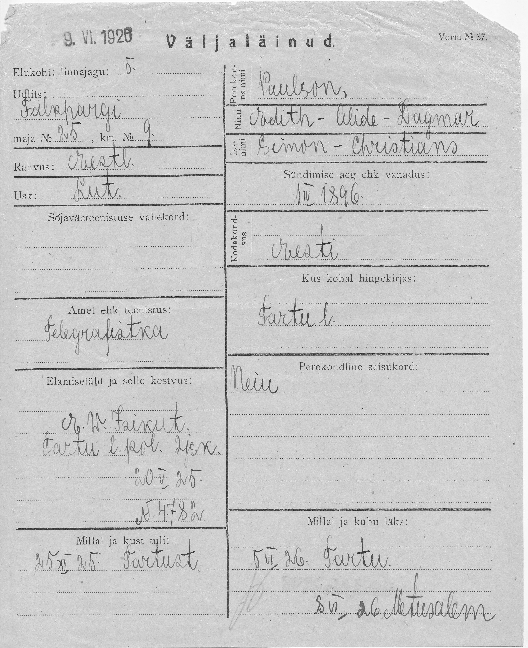 Paulson, Edith-Alide-Dagmar, Simon-Christians