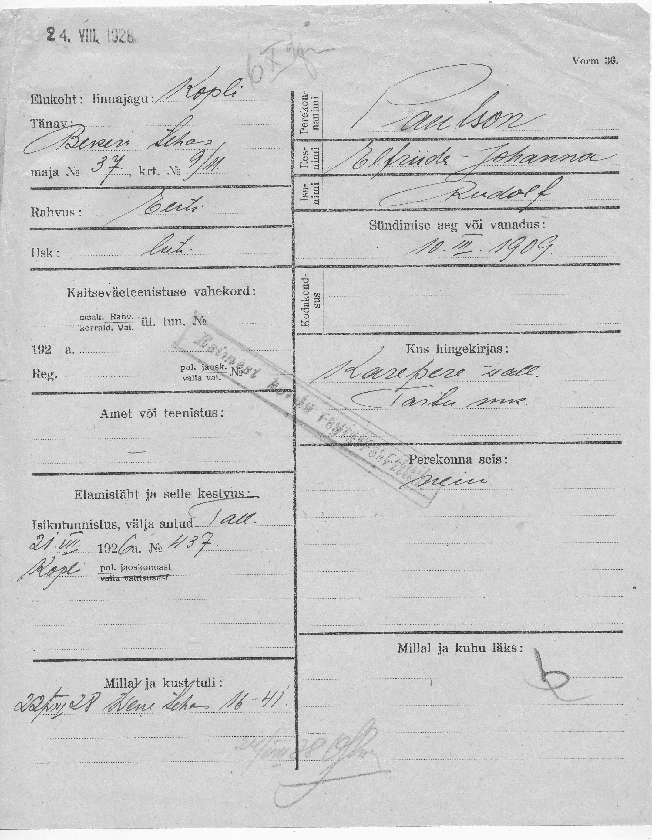 Paulson, Elfriide-Johanna, Rudolf