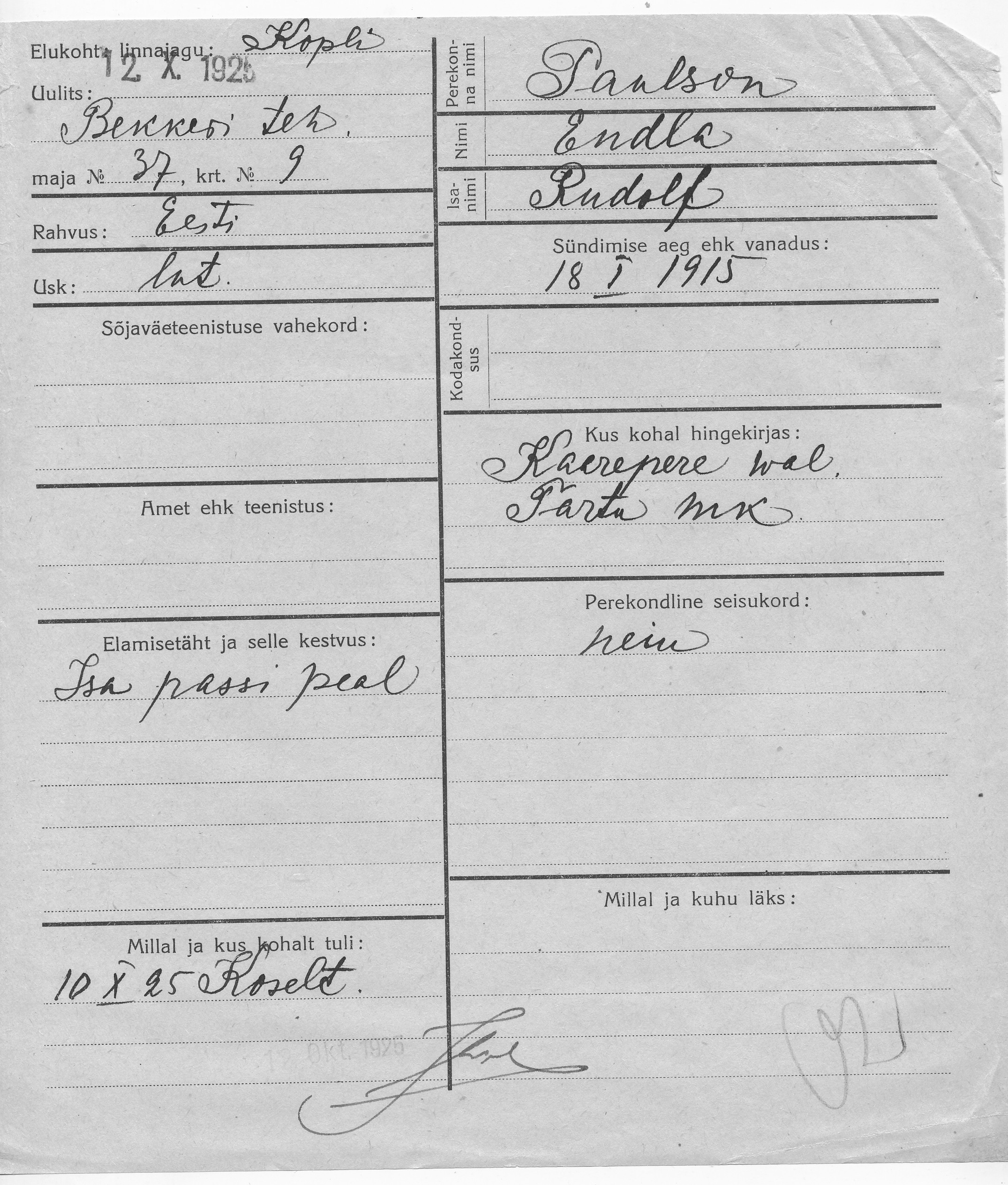 Paulson, Endla, Rudolf