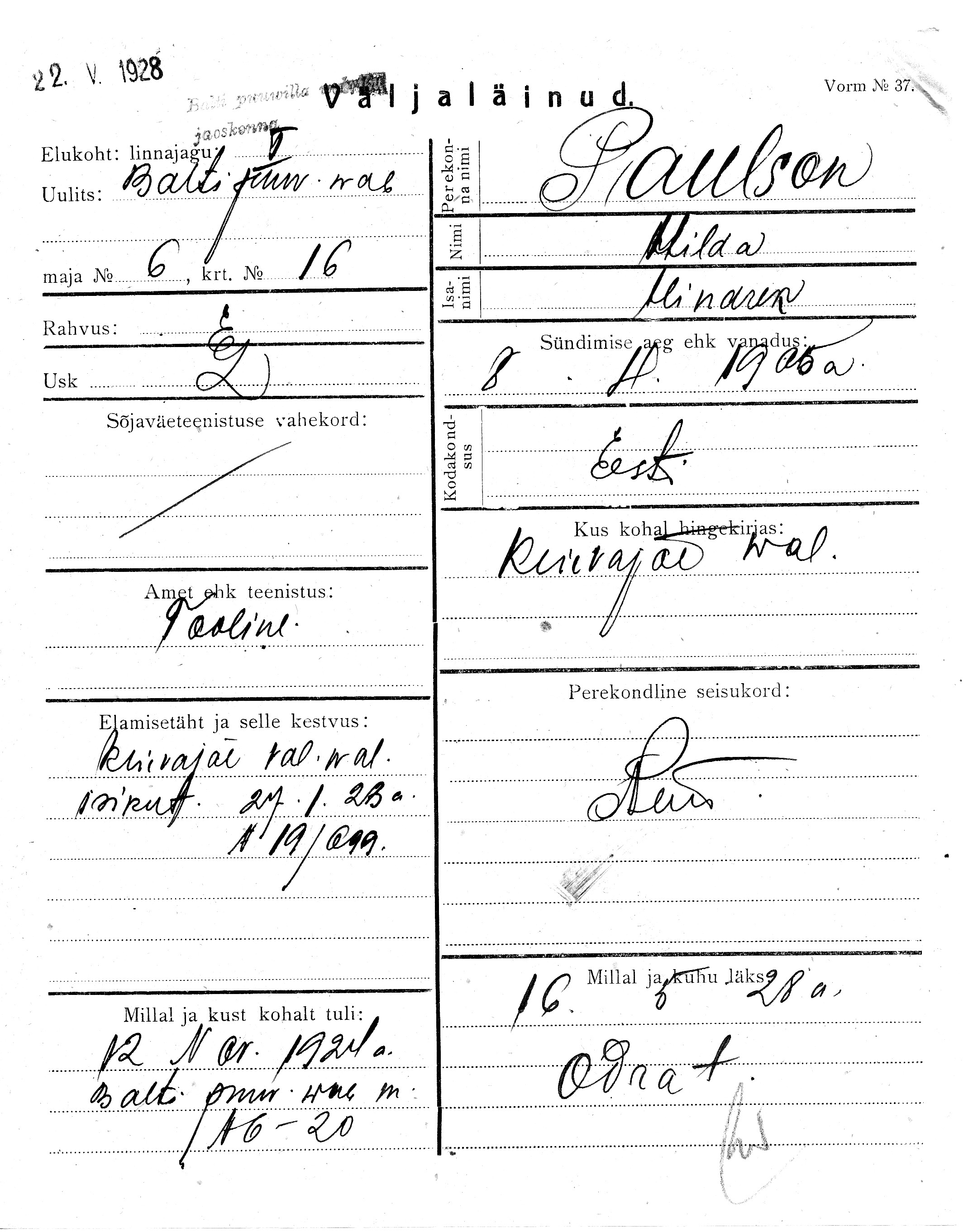 Paulson, Hilda, Hindrek