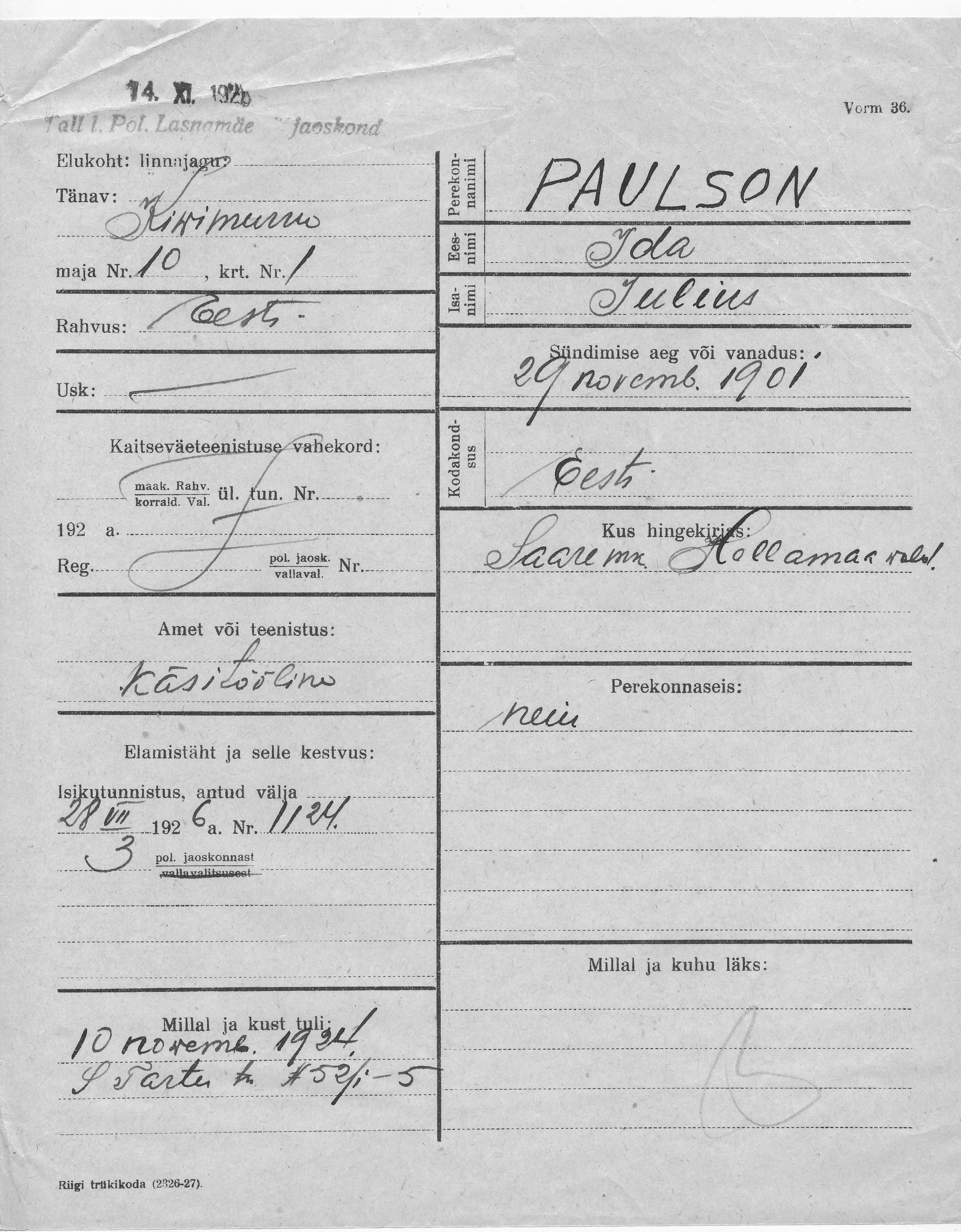 Paulson, Ida, Julius