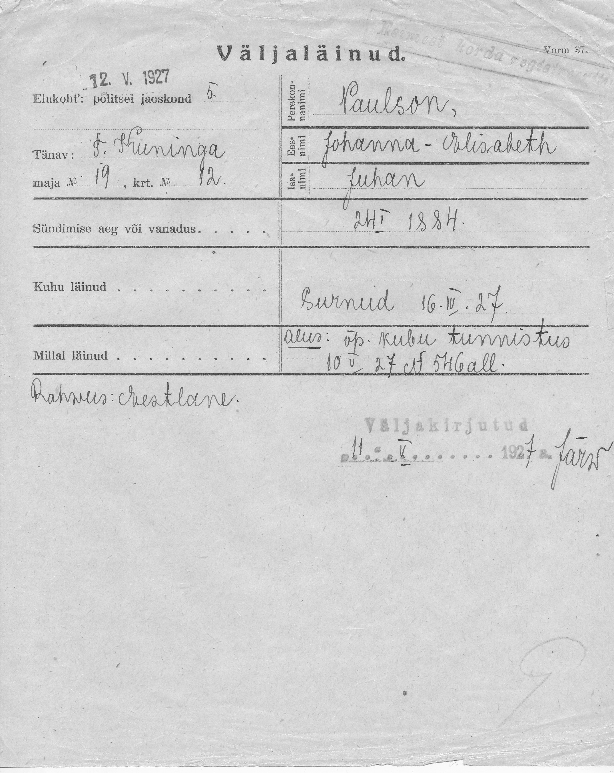 Paulson, Johanna-Elisabeth, Juhan