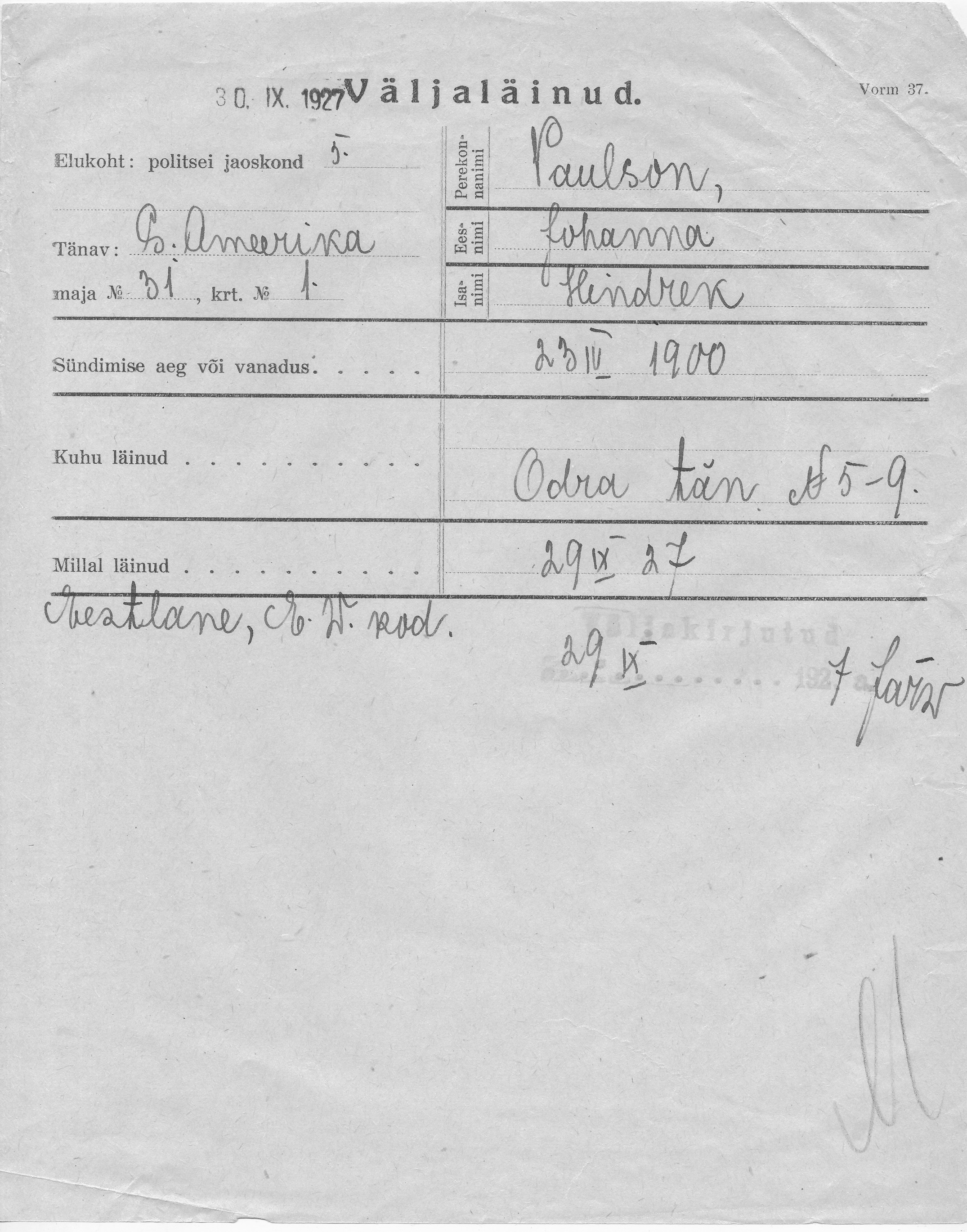 Paulson, Johanna, Hindrek