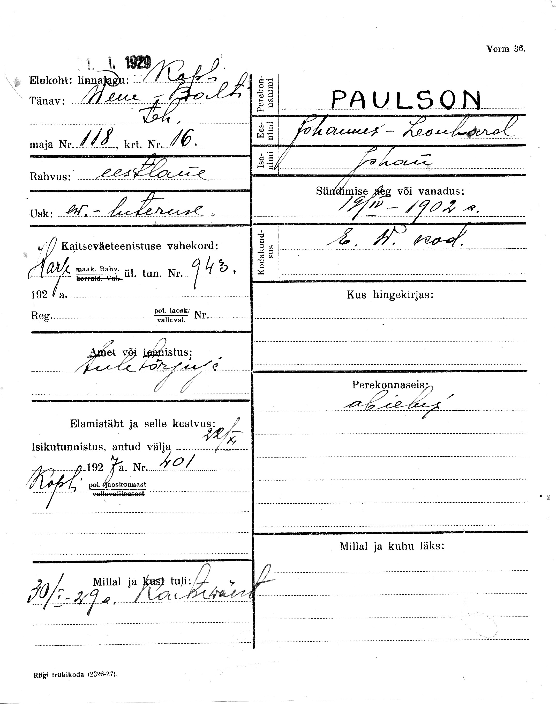 Paulson, Johannes-Leonhard, Johan