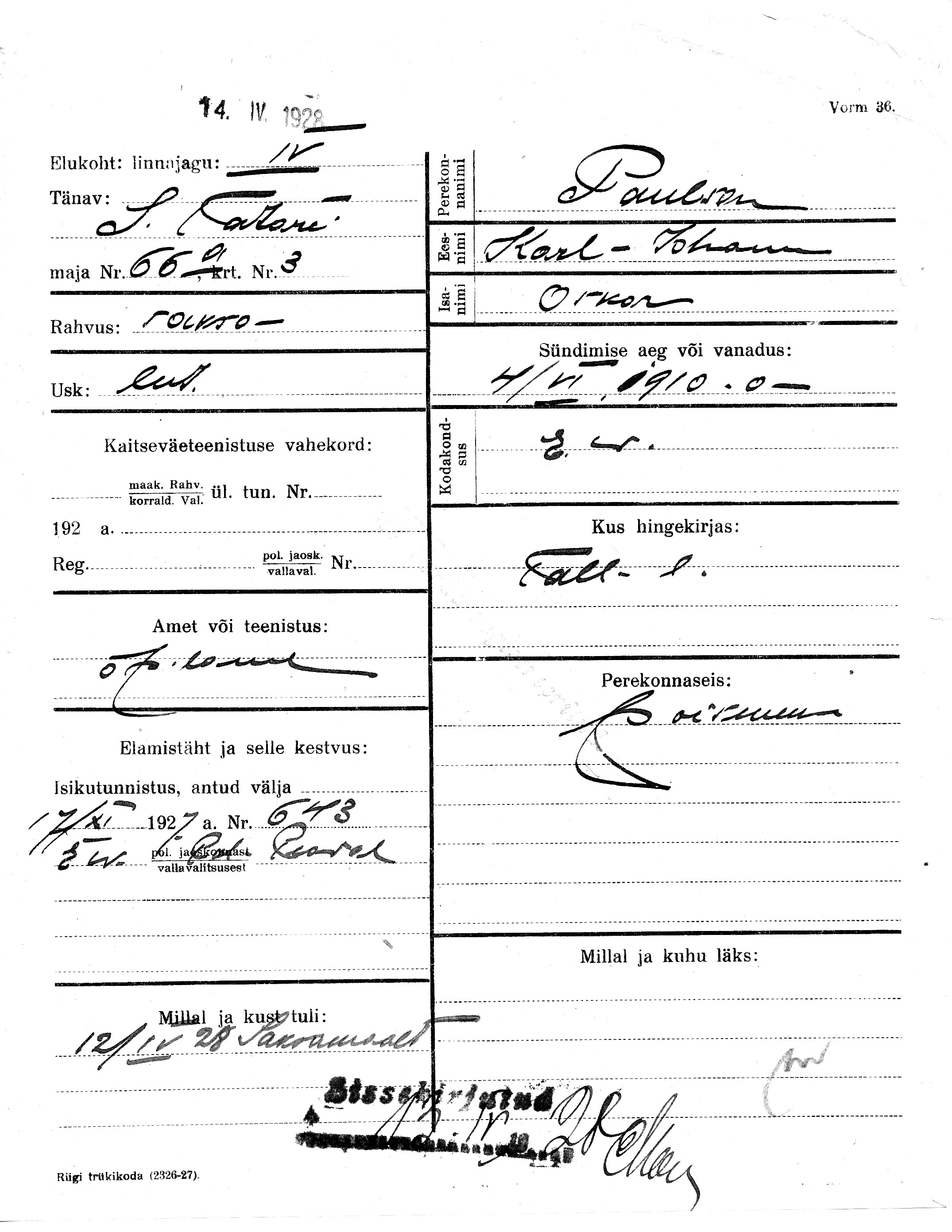 Paulson, Karl-Johann, Oskar