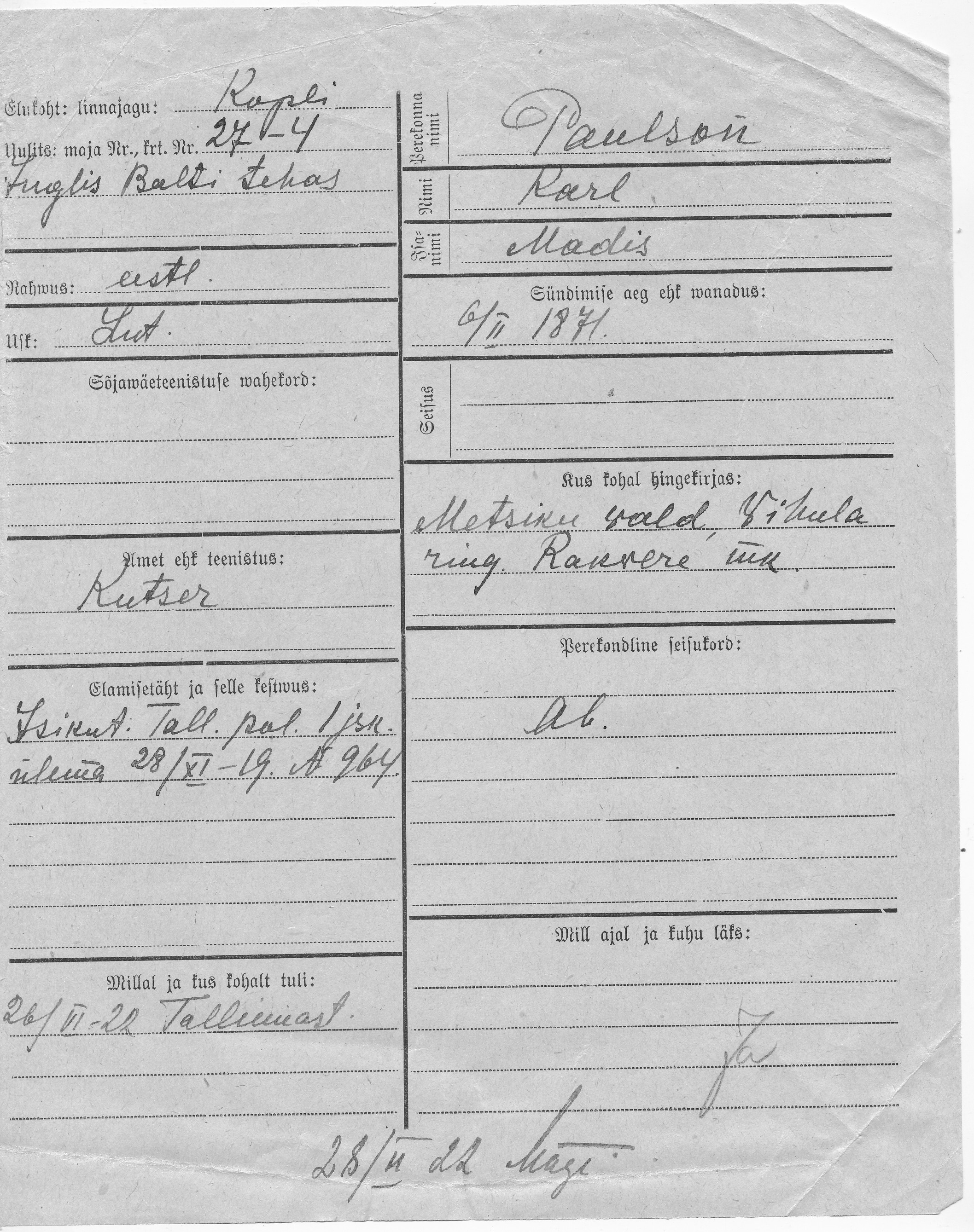 Paulson, Karl, Madis