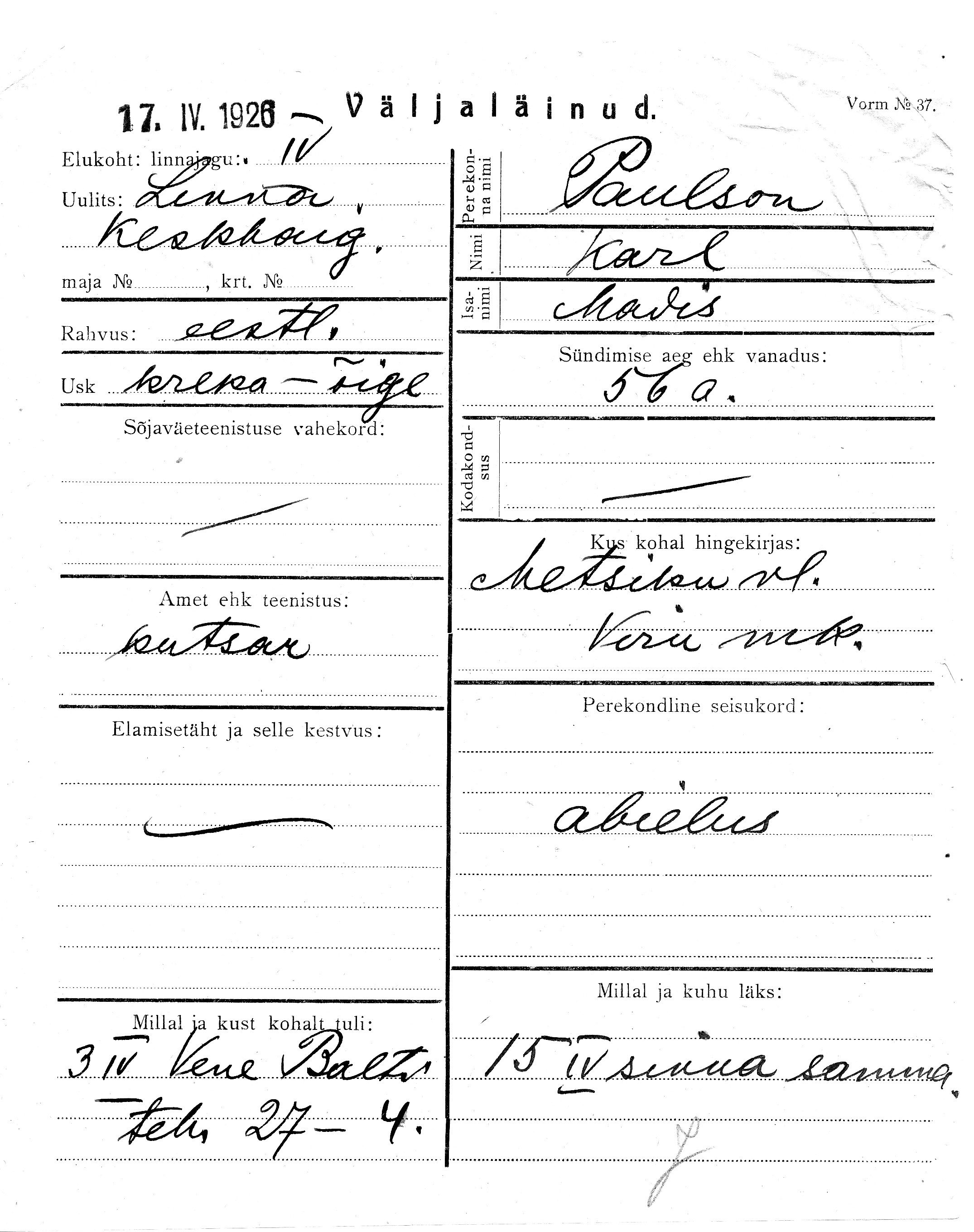 Paulson, Karl, Madis