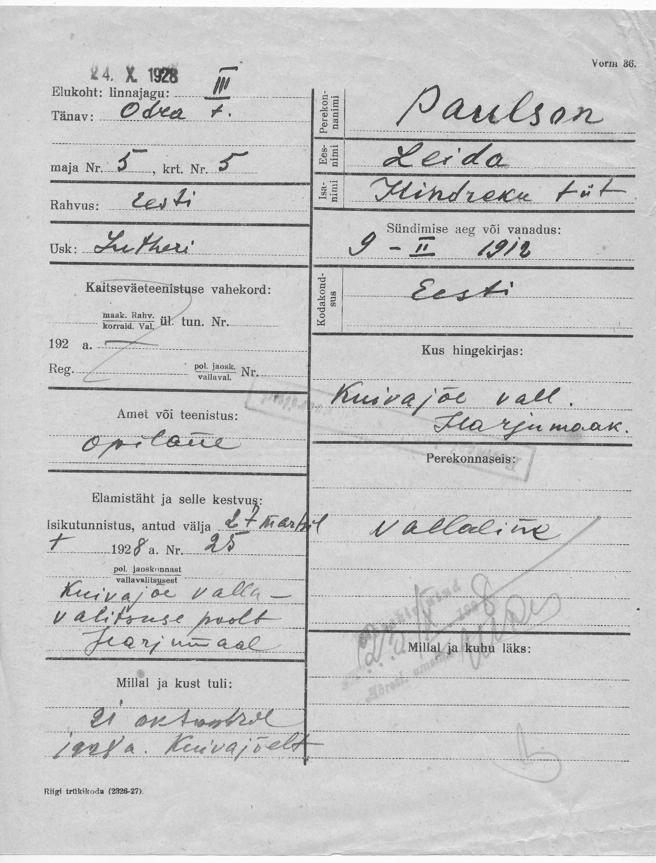 Paulson, Leida, Hindrek