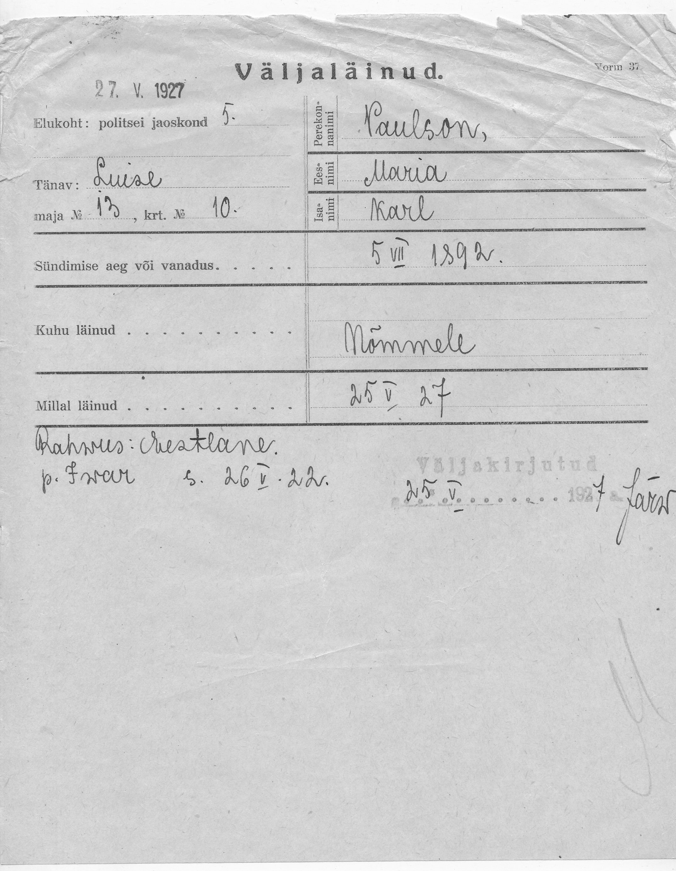 Paulson, Maria, Karl