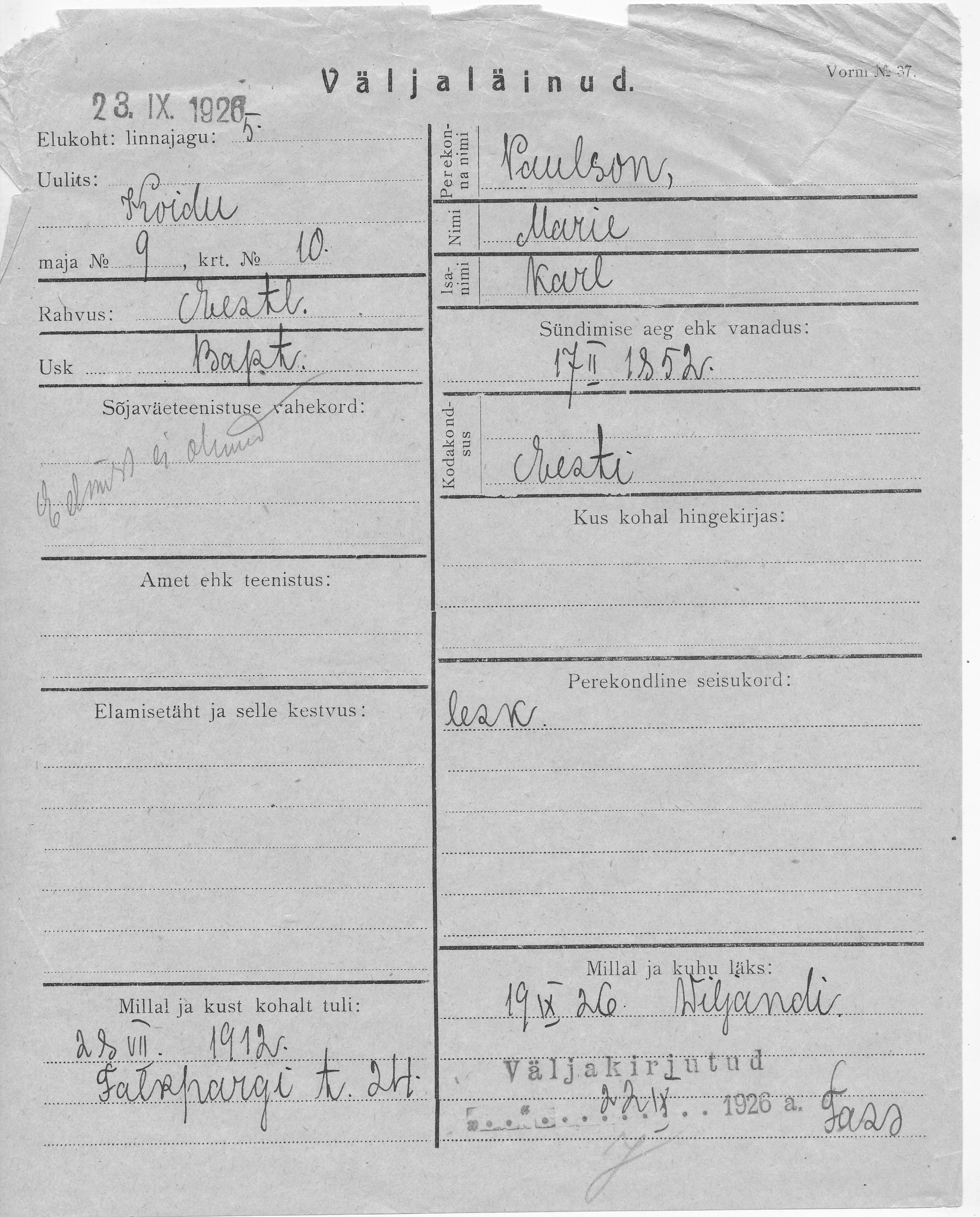 Paulson, Marie, Karl