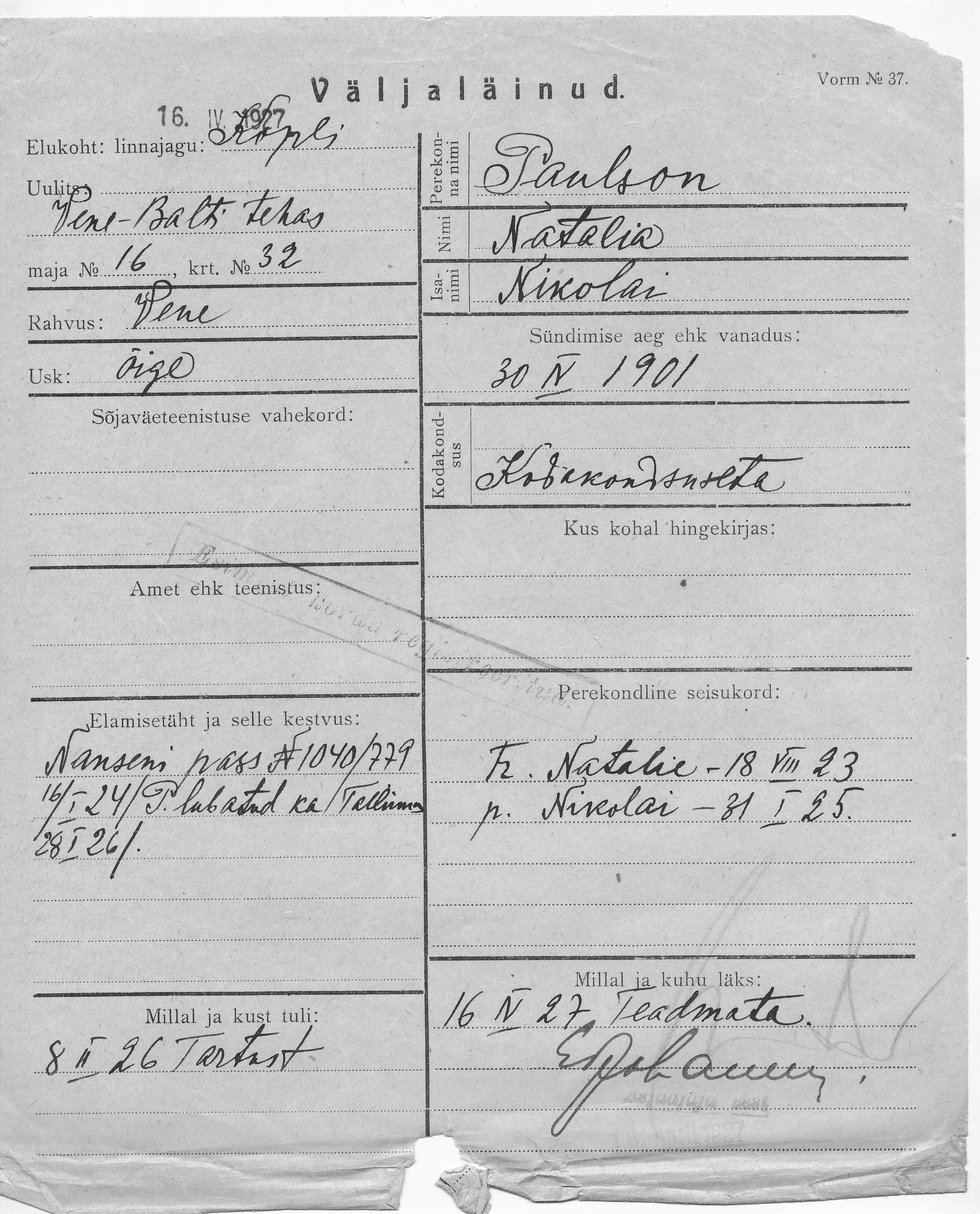 Paulson, Natalia, Nikolai