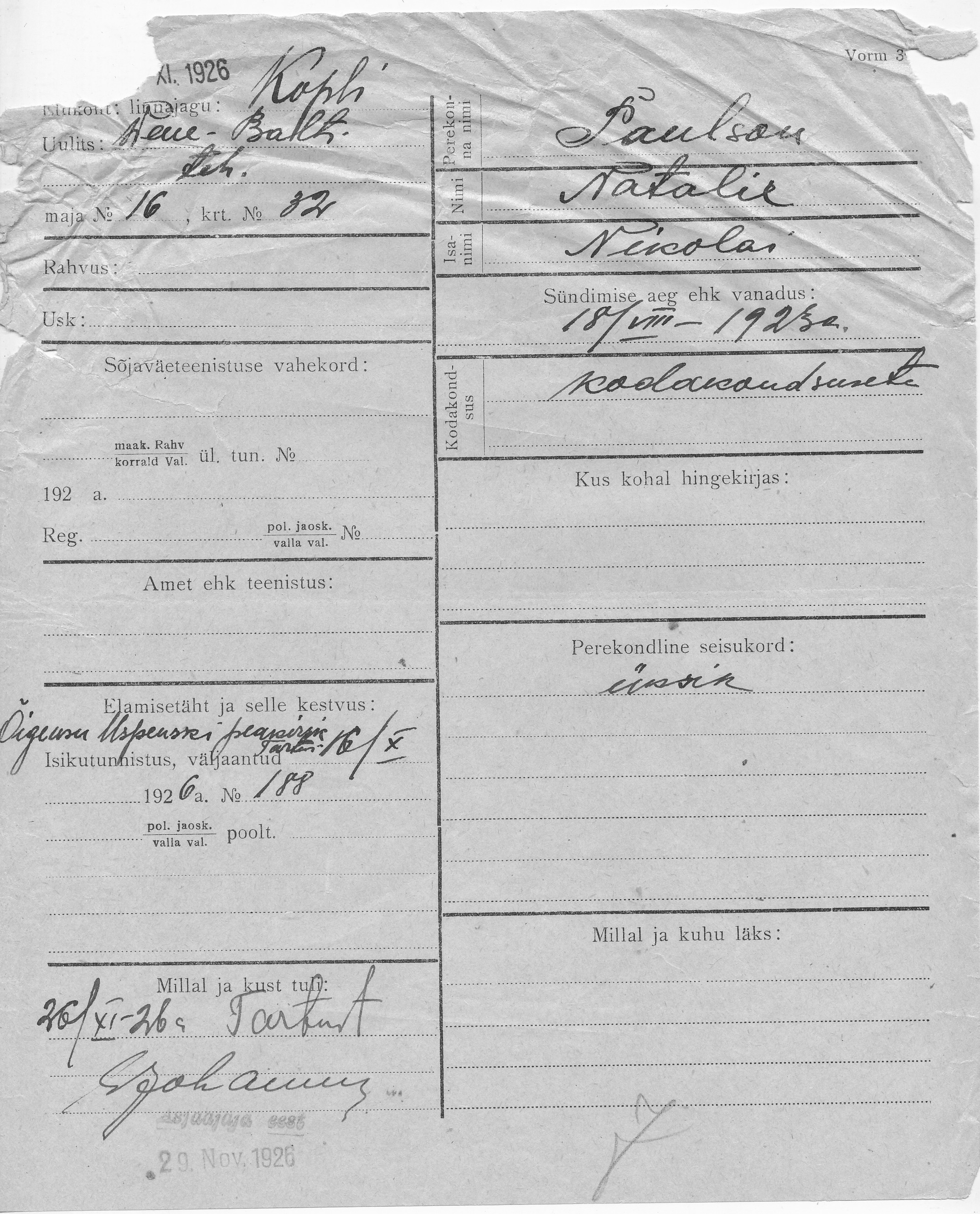 Paulson, Natalie, Nikolai