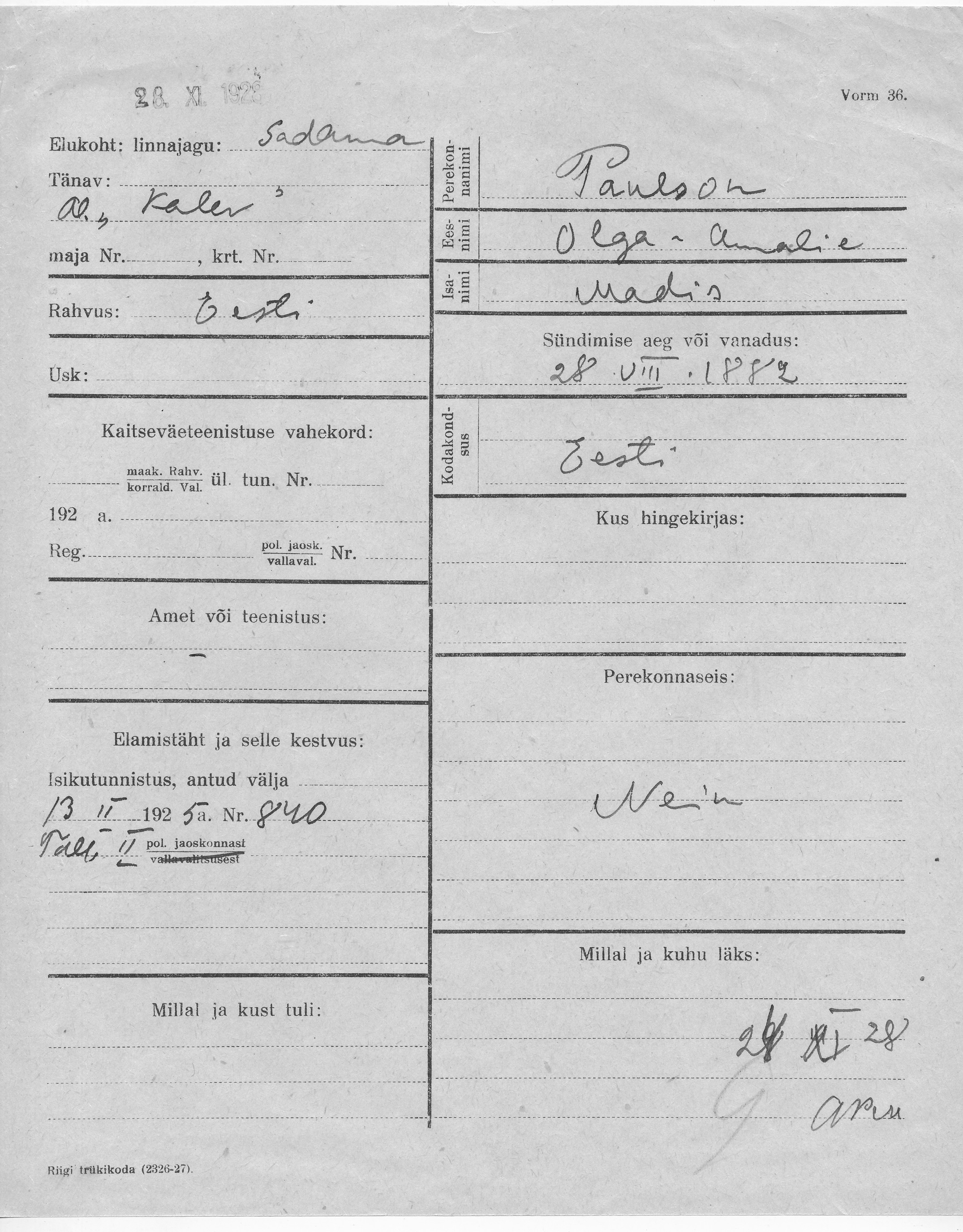 Paulson, Olga-Amalie, Madis