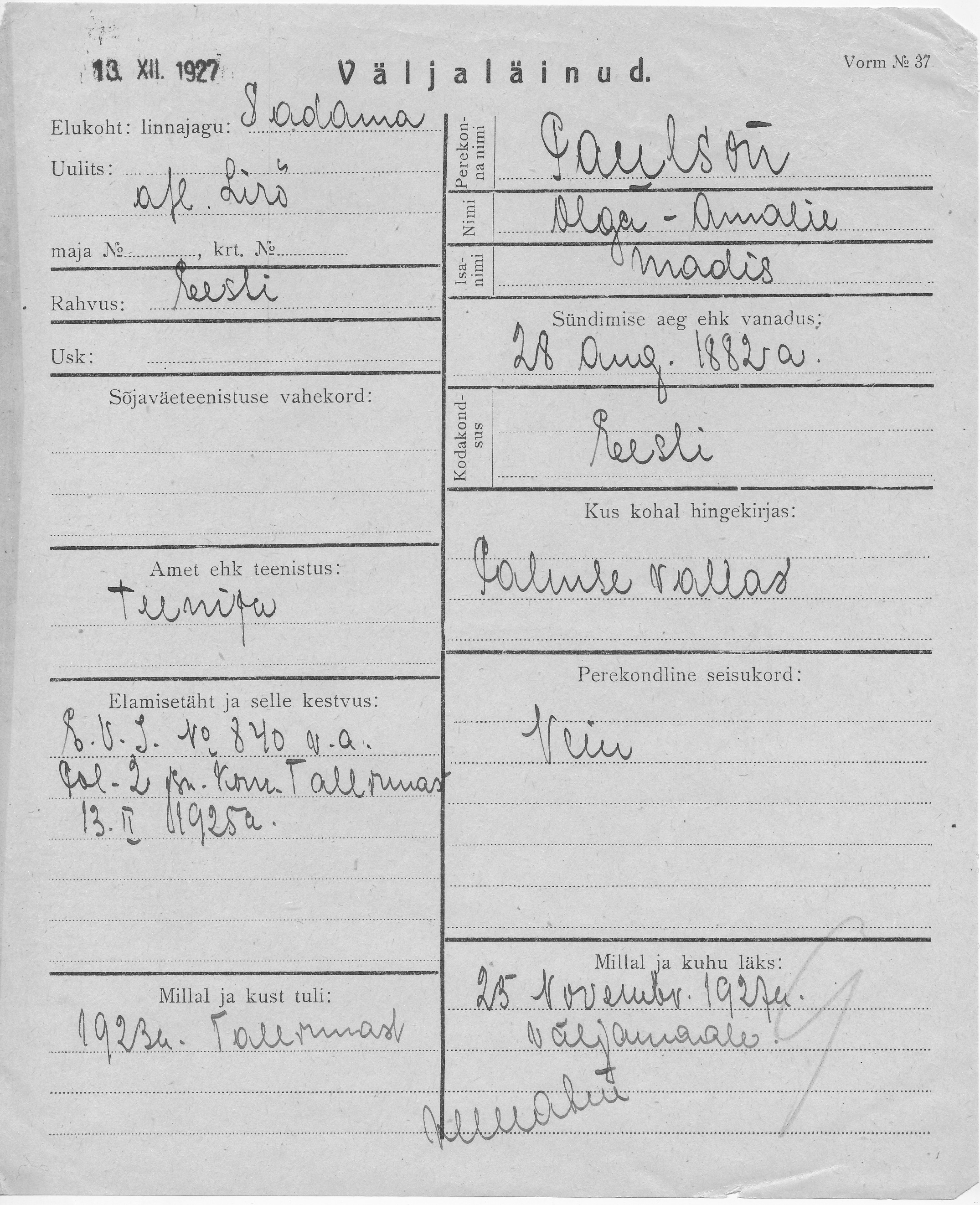 Paulson, Olga-Amalie, Madis