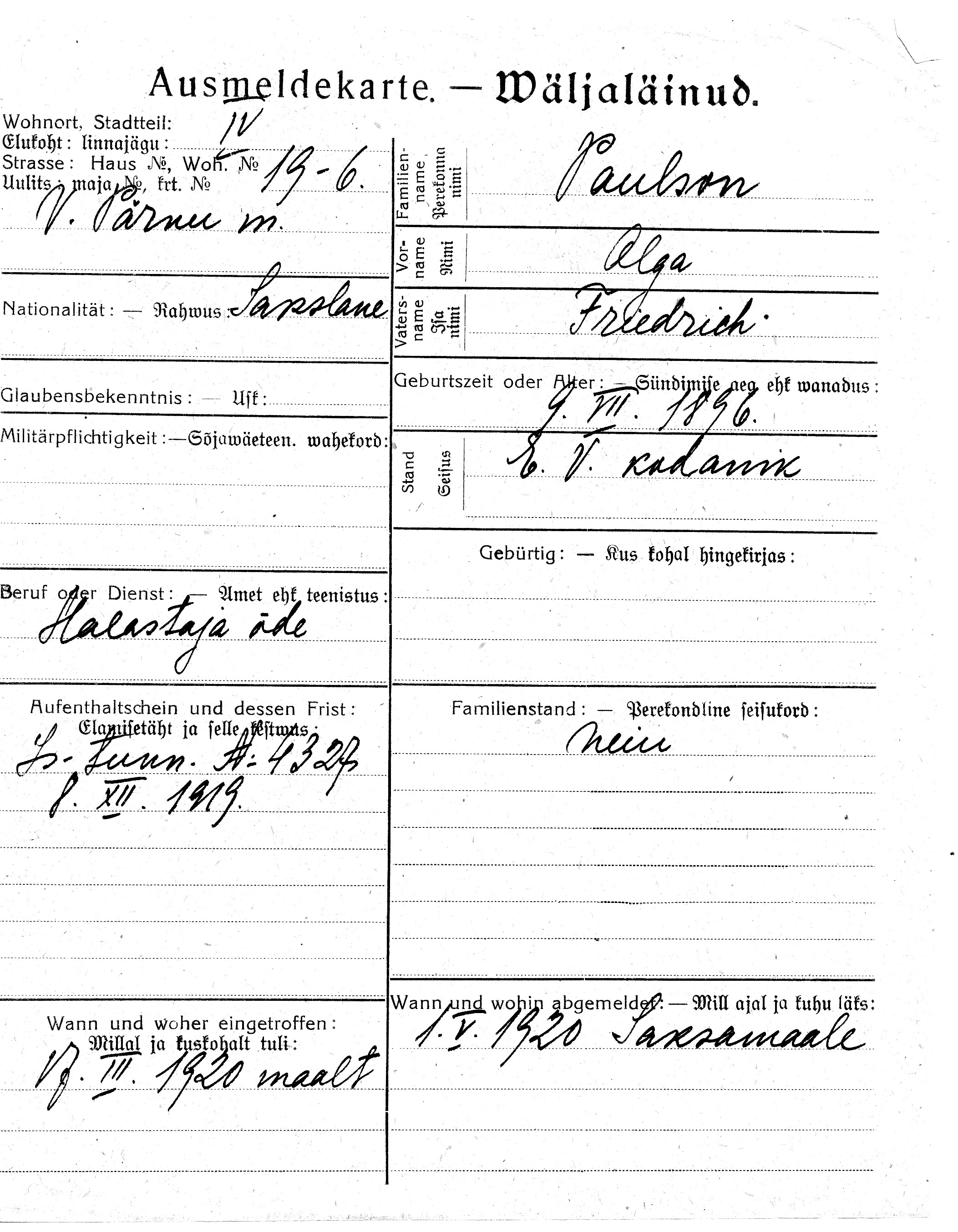 Paulson, Olga, Friedrich